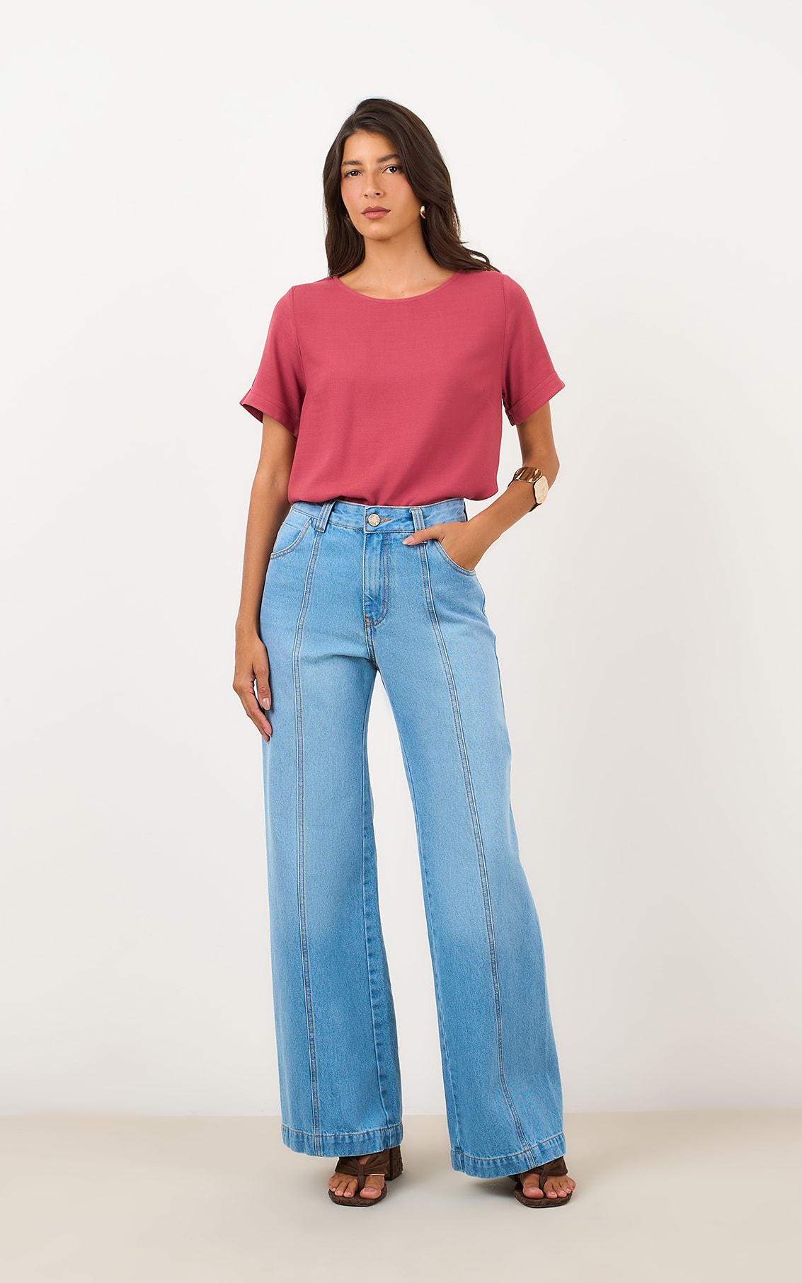 Blusa Manga Curta Basic Mauve