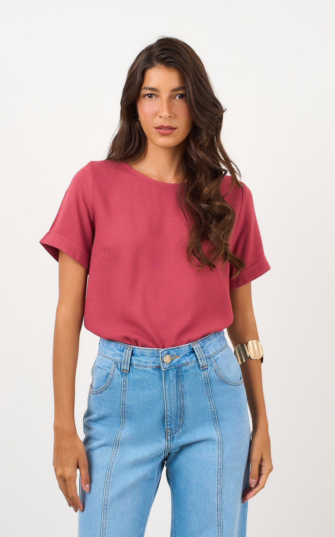 Blusa Manga Curta Basic Mauve