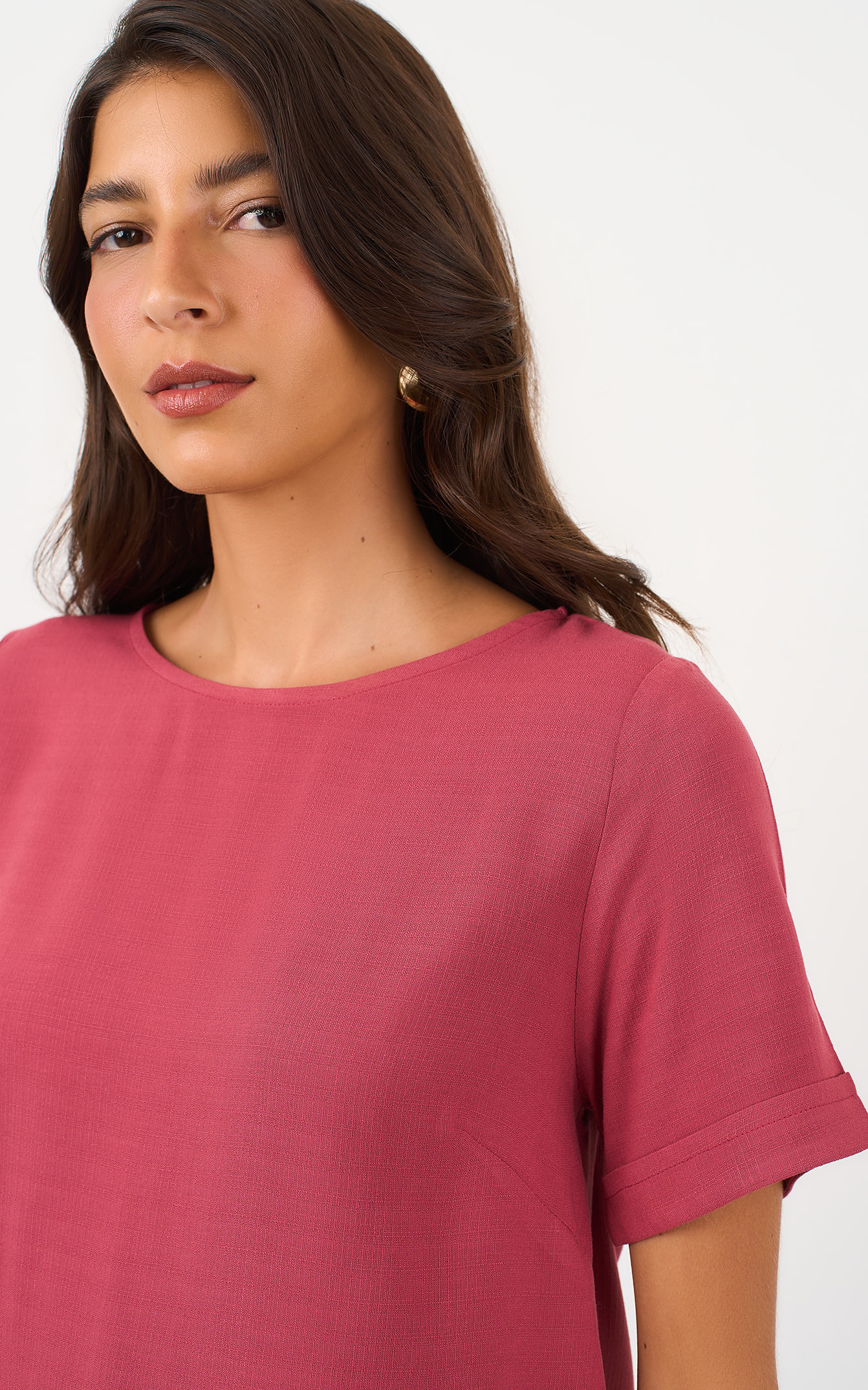 Blusa Manga Curta Basic Mauve