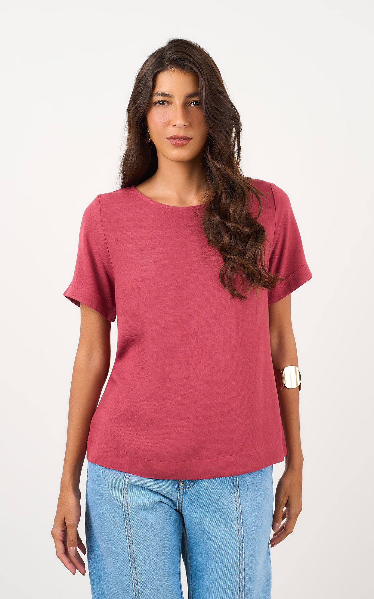 Blusa Manga Curta Basic Mauve