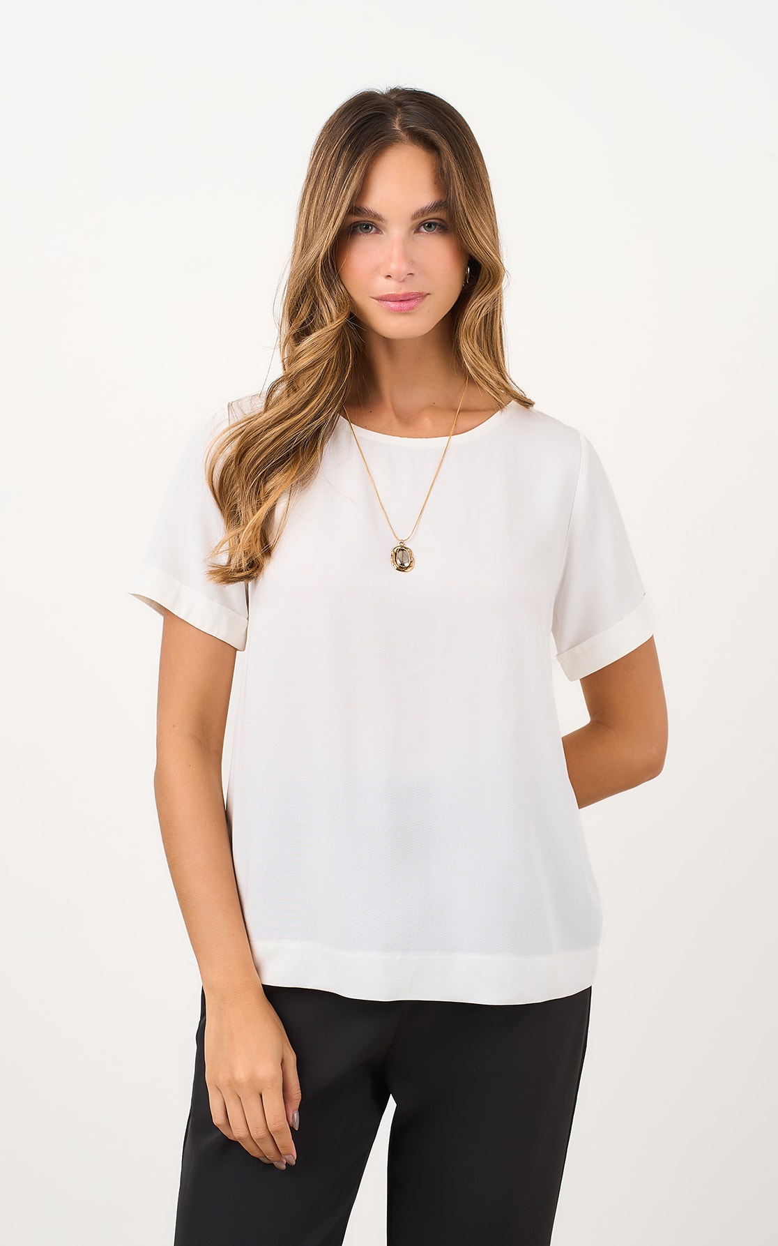Blusa Manga Curta Basic Off White
