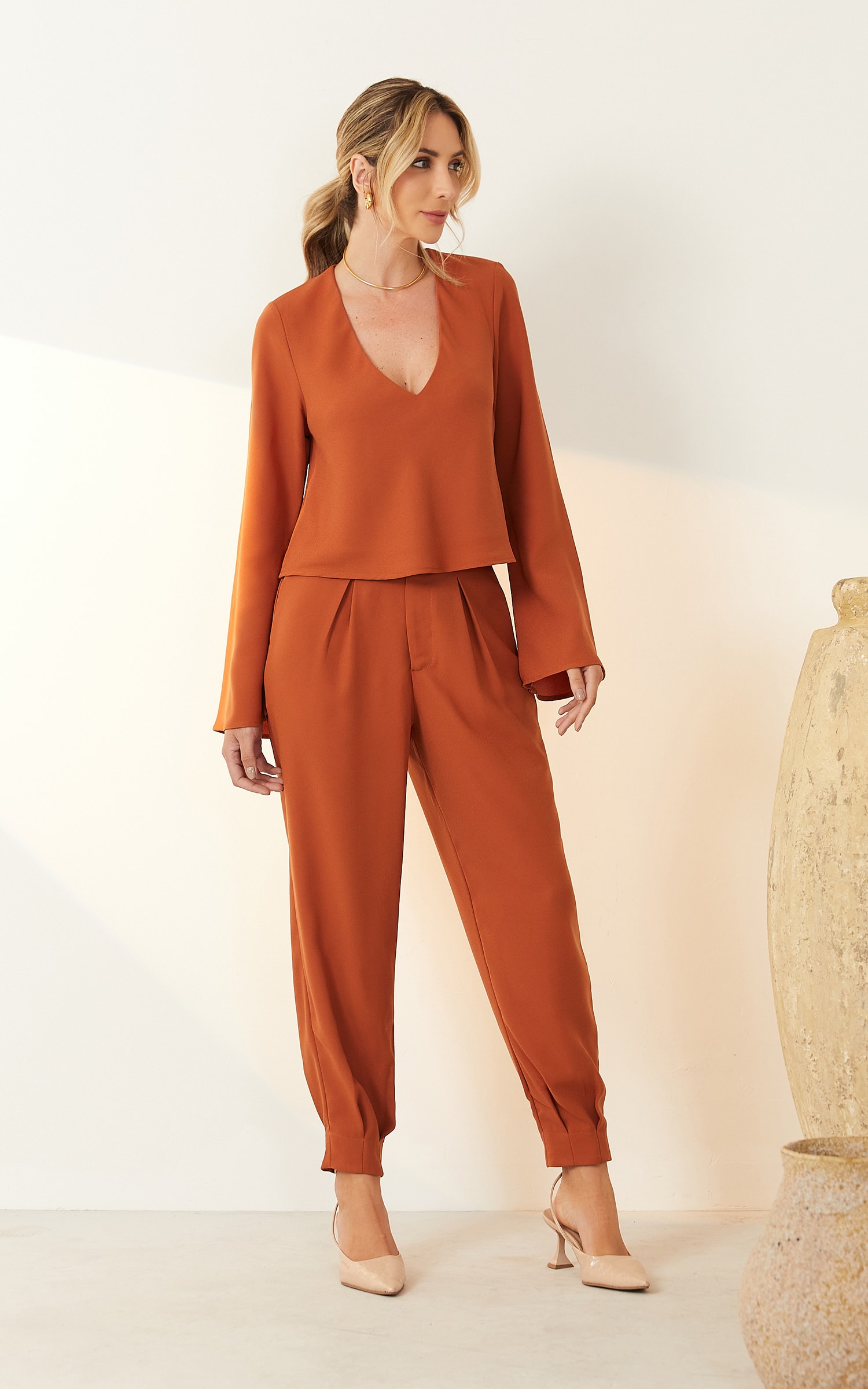 Blusa Manga Longa Sino Deluxe Caramelo