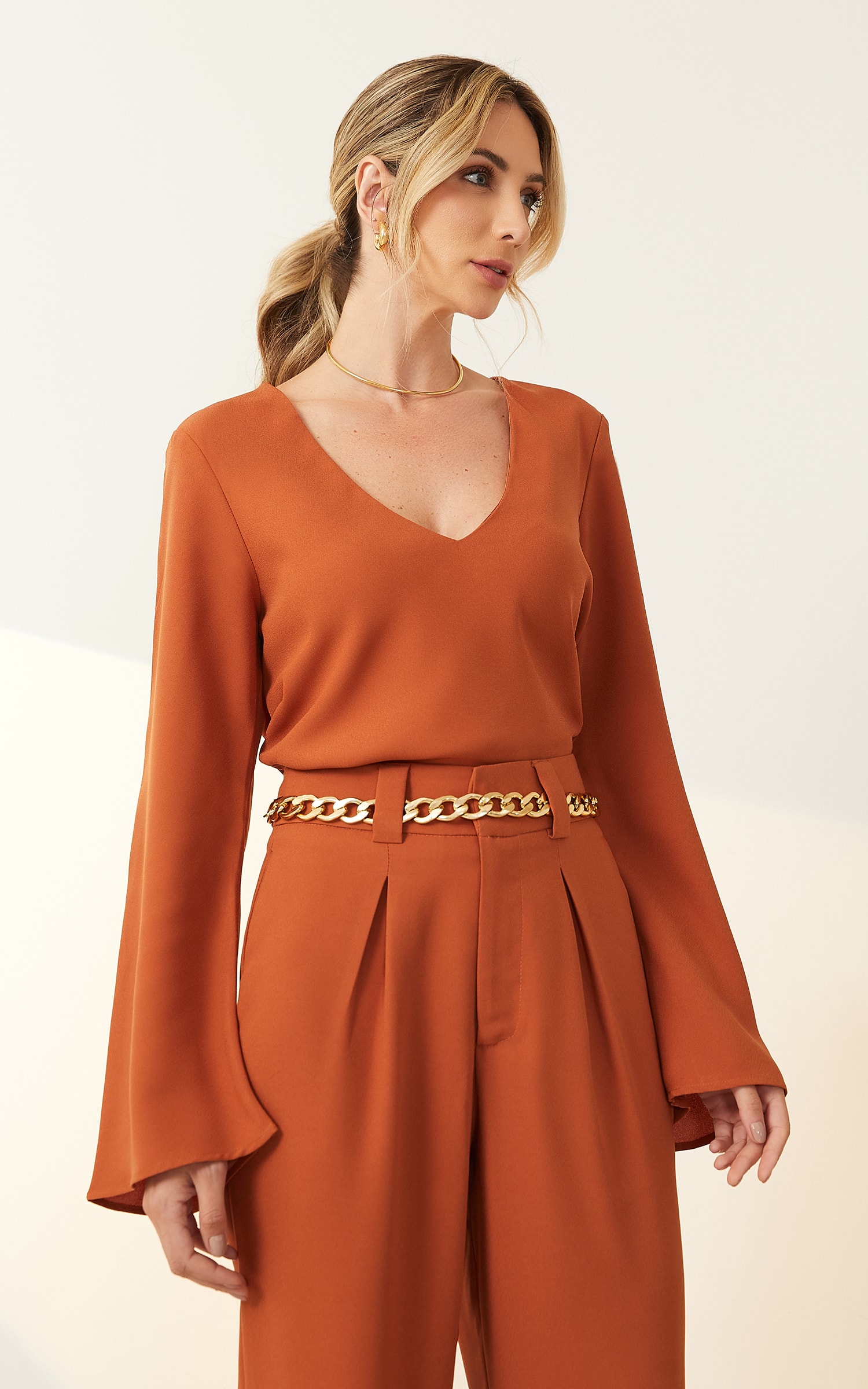 Blusa Manga Longa Sino Deluxe Caramelo