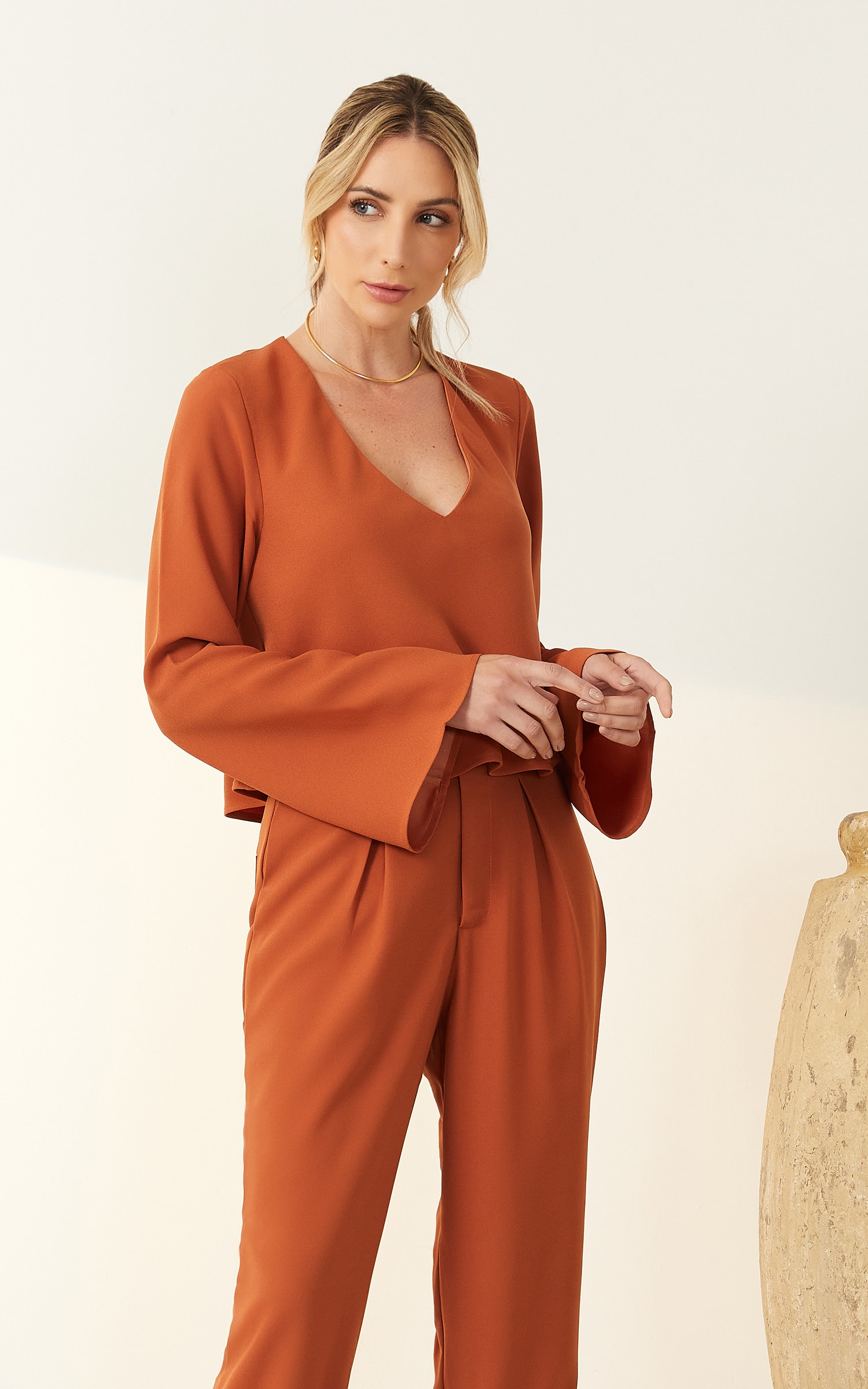Blusa Manga Longa Sino Deluxe Caramelo