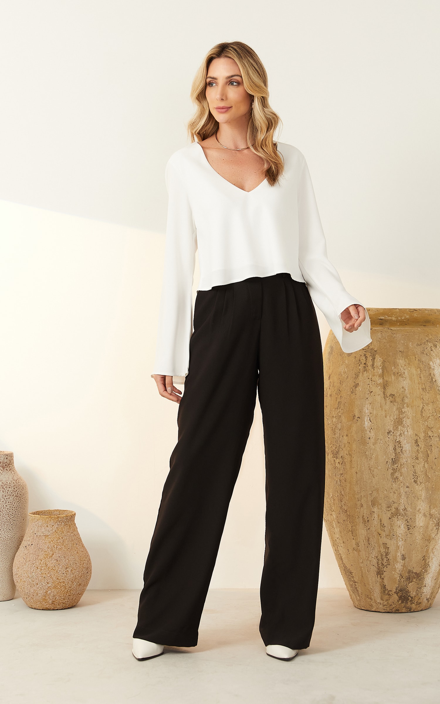Blusa Manga Longa Sino Deluxe Off White