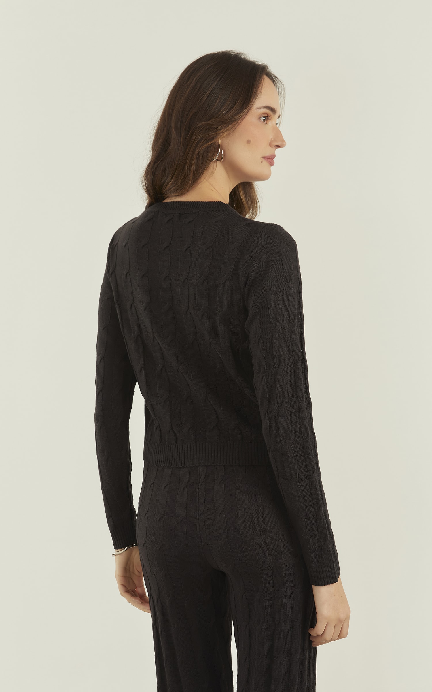 Blusa Manga Tricot Trançada Preto