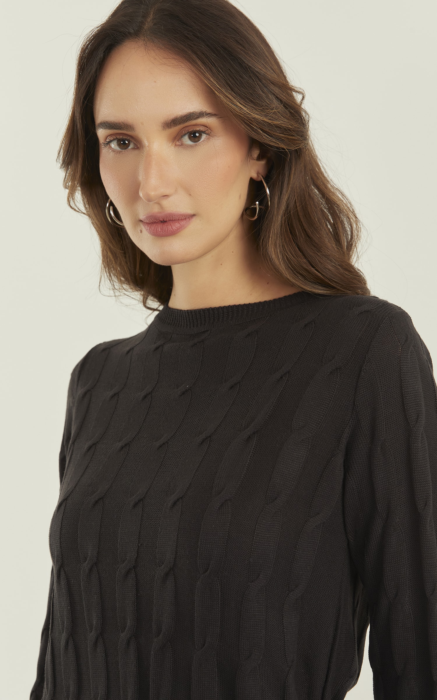 Blusa Manga Tricot Trançada Preto