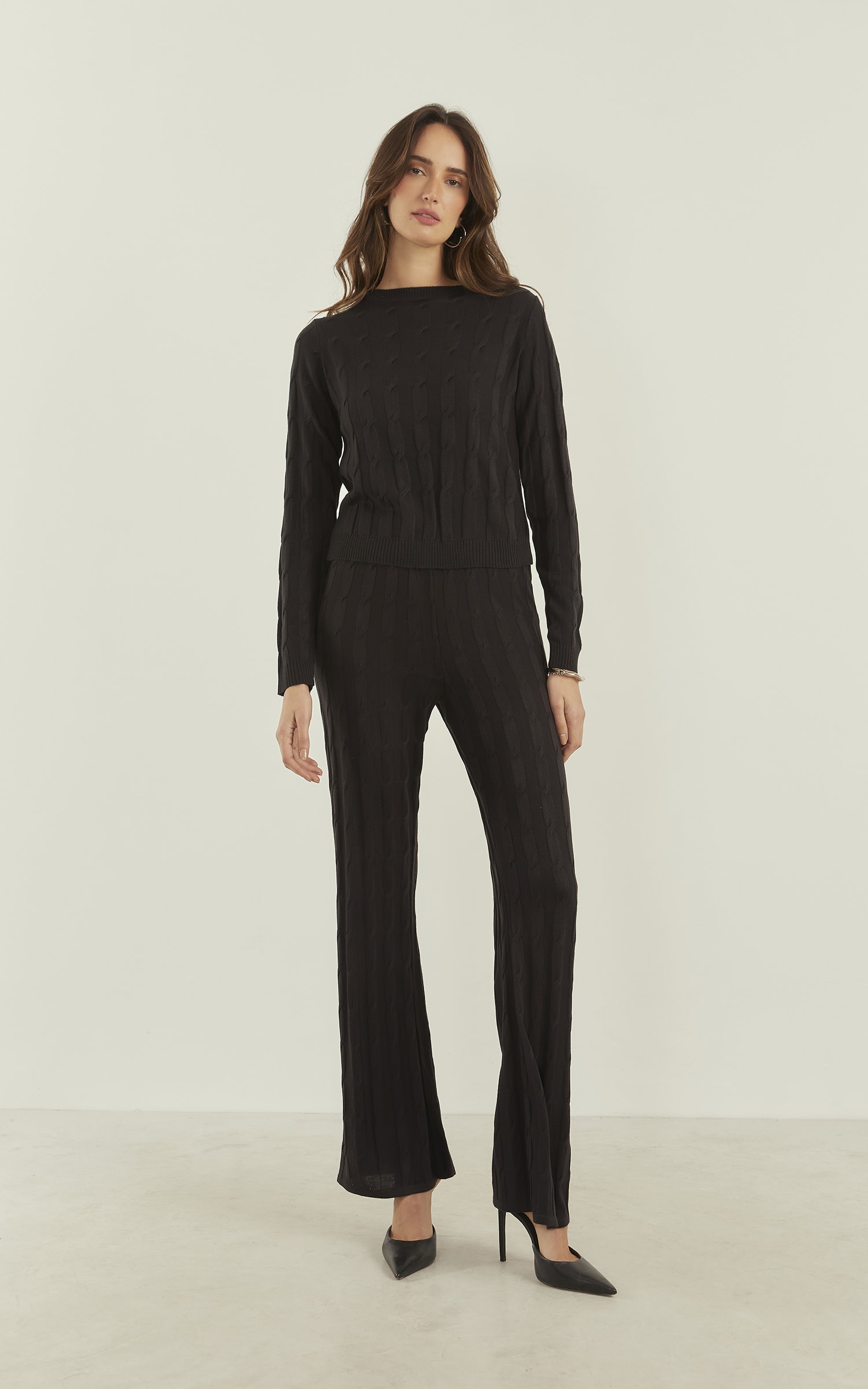 Blusa Manga Tricot Trançada Preto