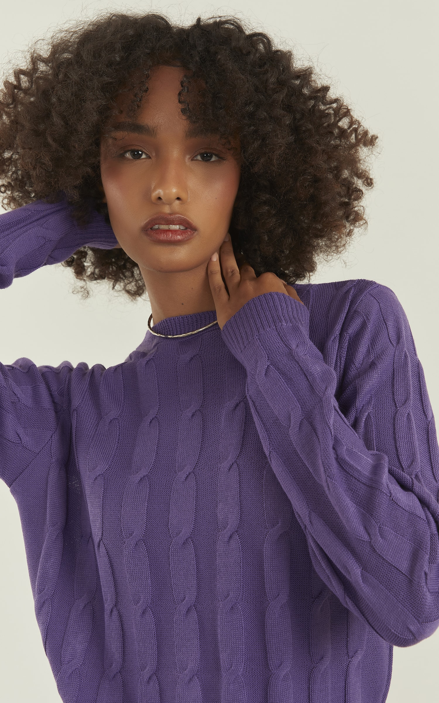 Blusa Manga Tricot Trançada Uva