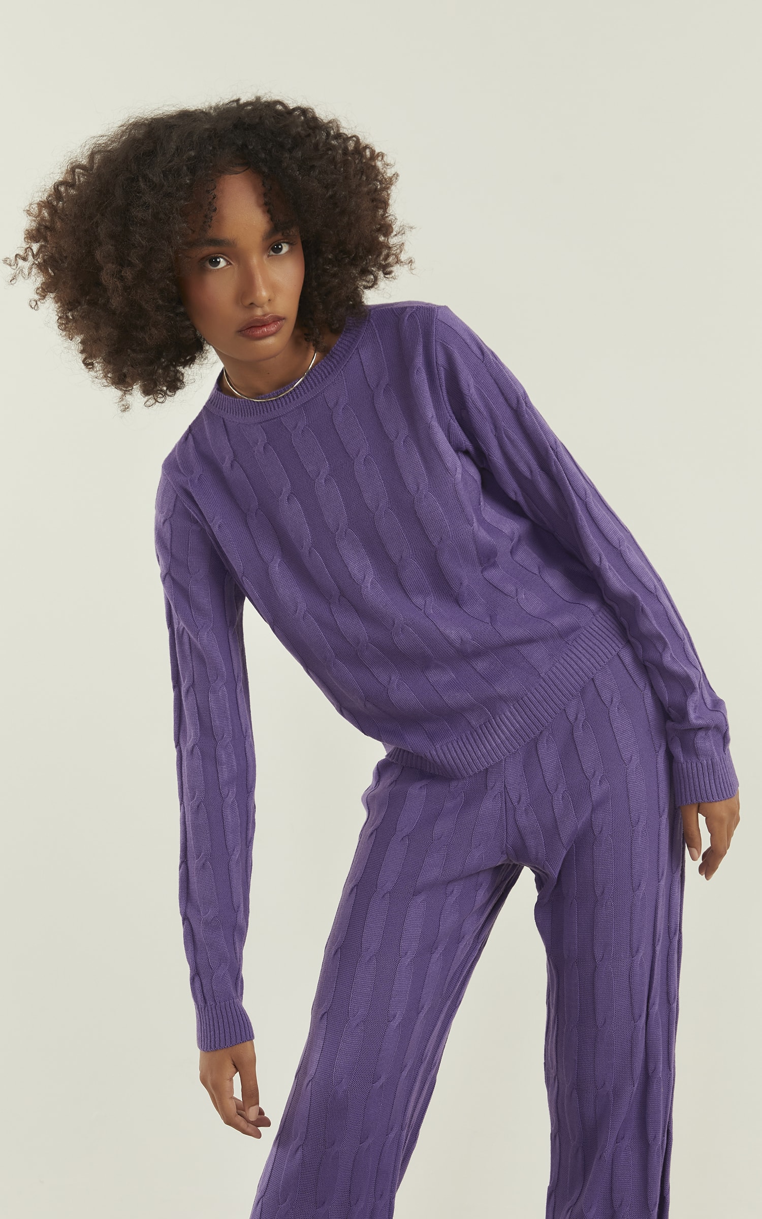 Blusa Manga Tricot Trançada Uva