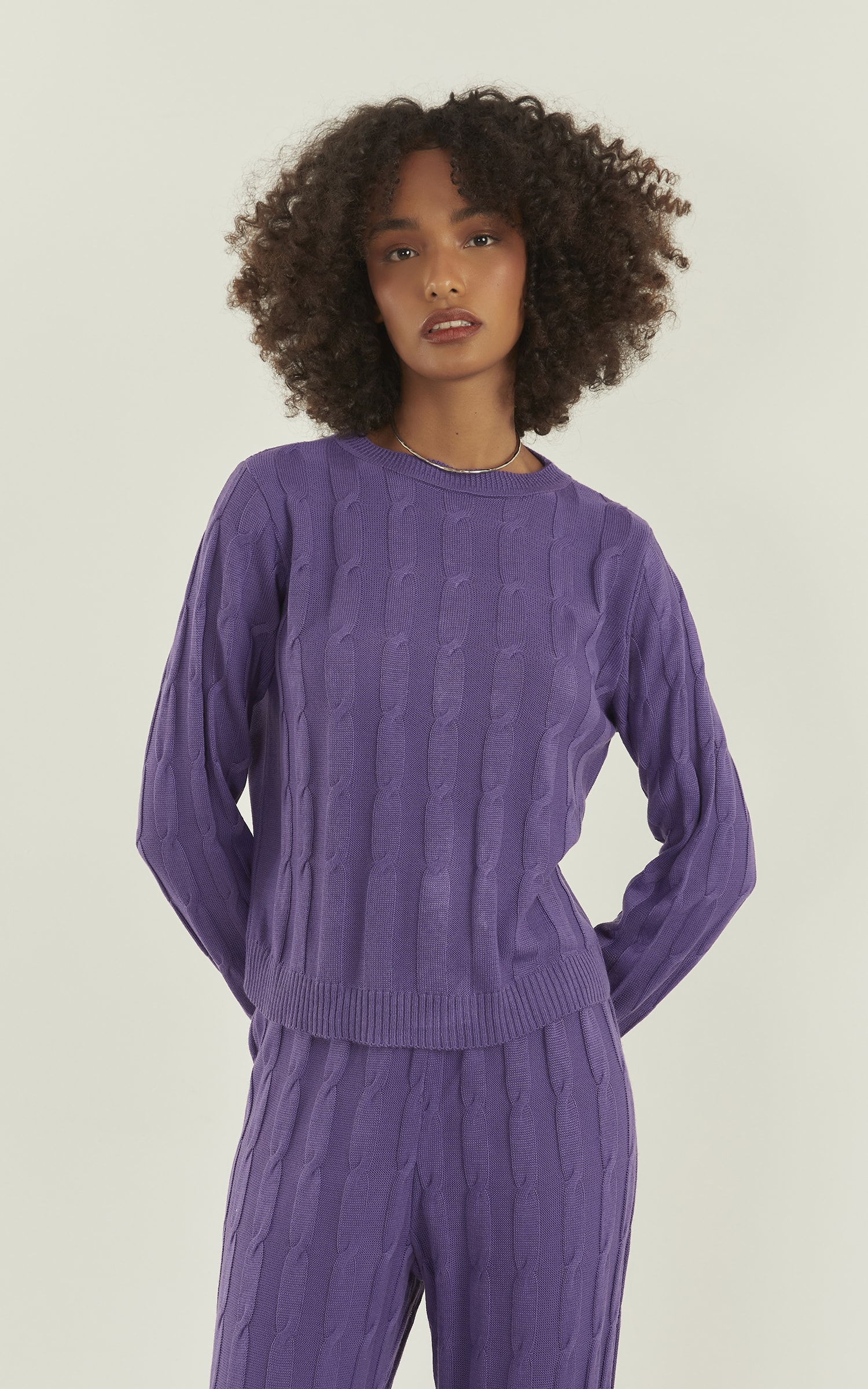 Blusa Manga Tricot Trançada Uva