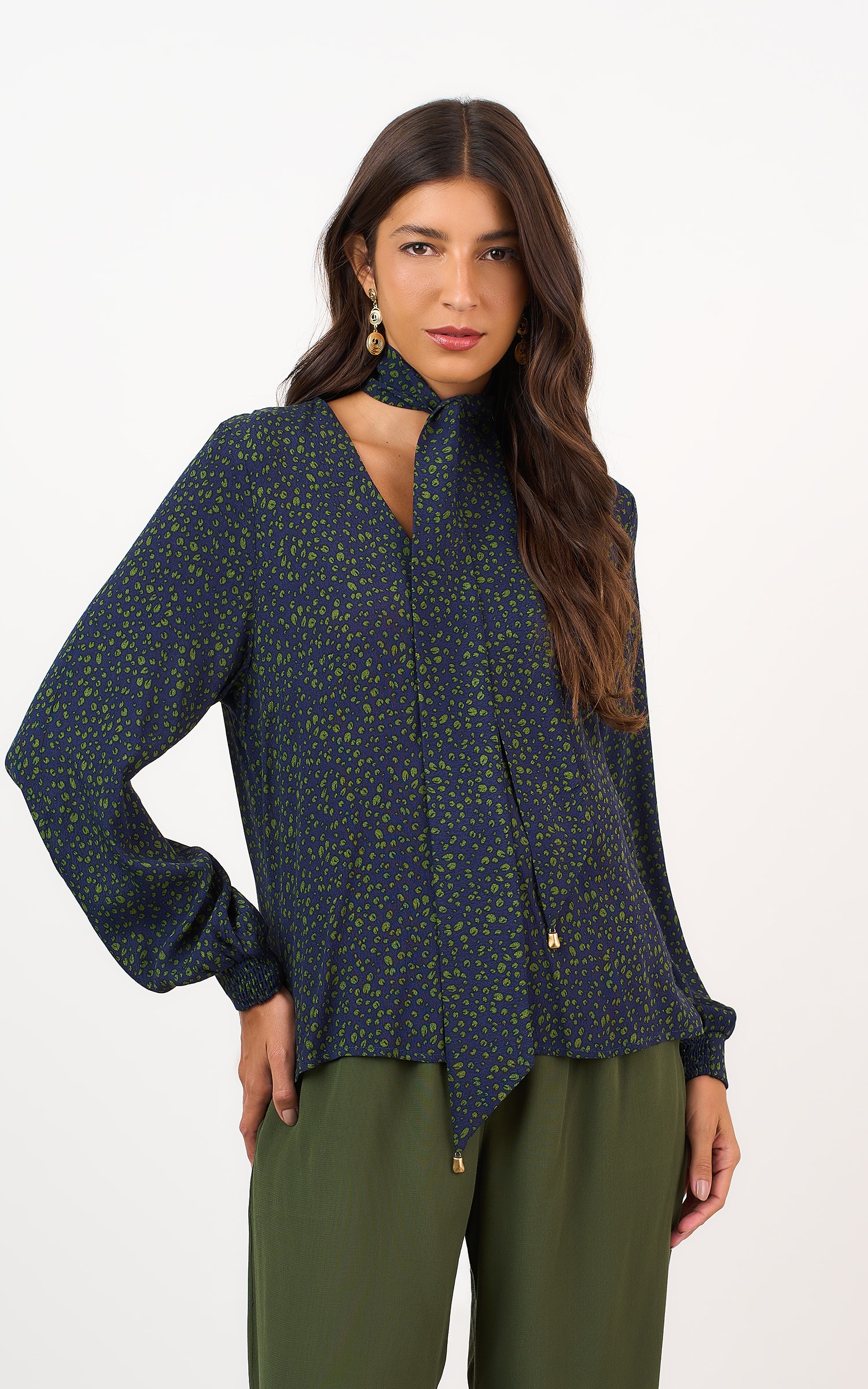 Blusa Mangas Coffee Marinho