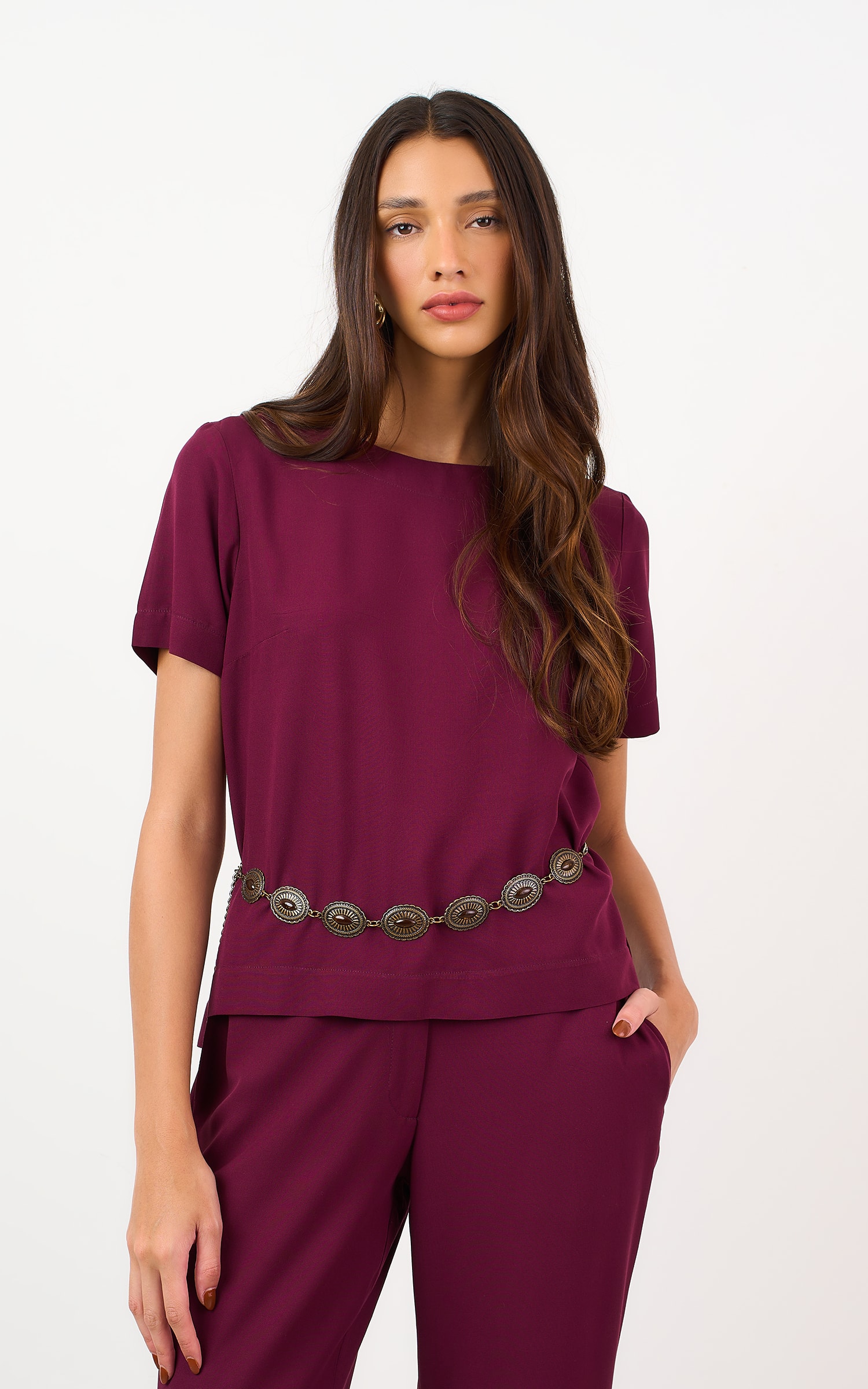 Blusa Mangas Latte Burgundy