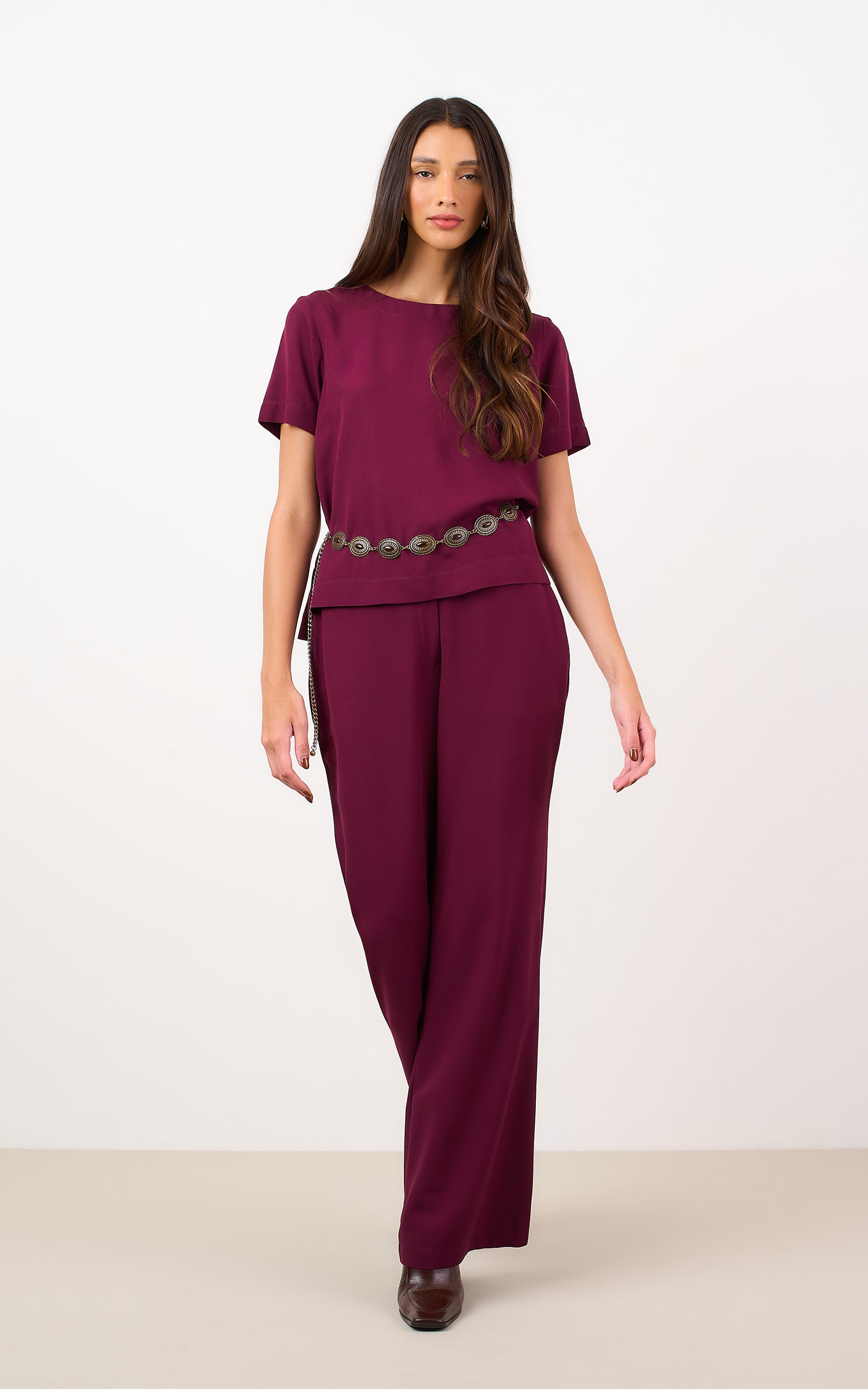 Blusa Mangas Latte Burgundy