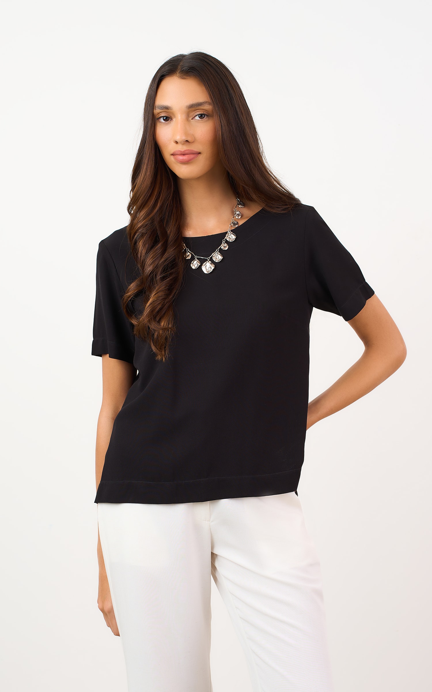 Blusa Mangas Latte Preto