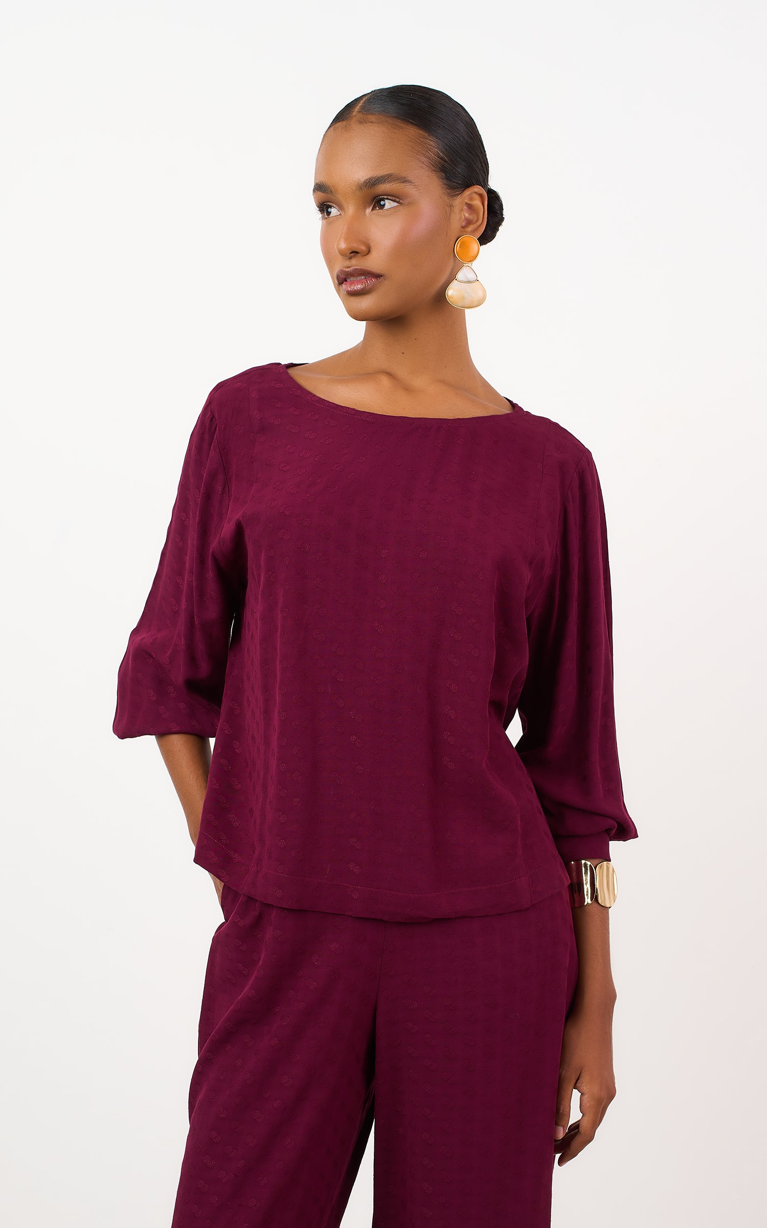 Blusa Mangas Mocha Burgundy