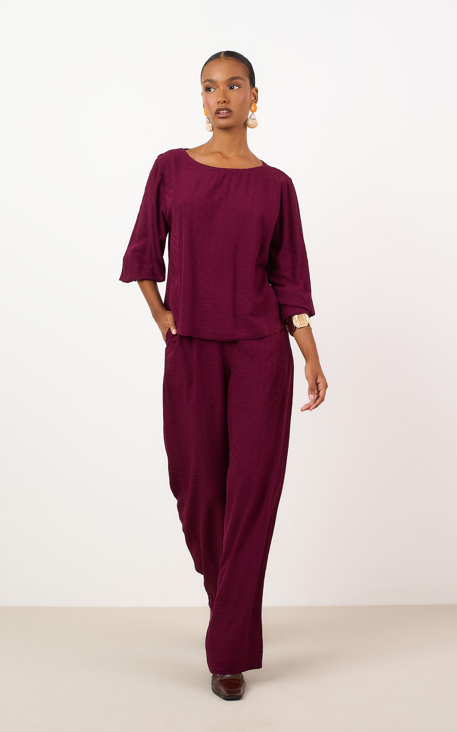 Blusa Mangas Mocha Burgundy