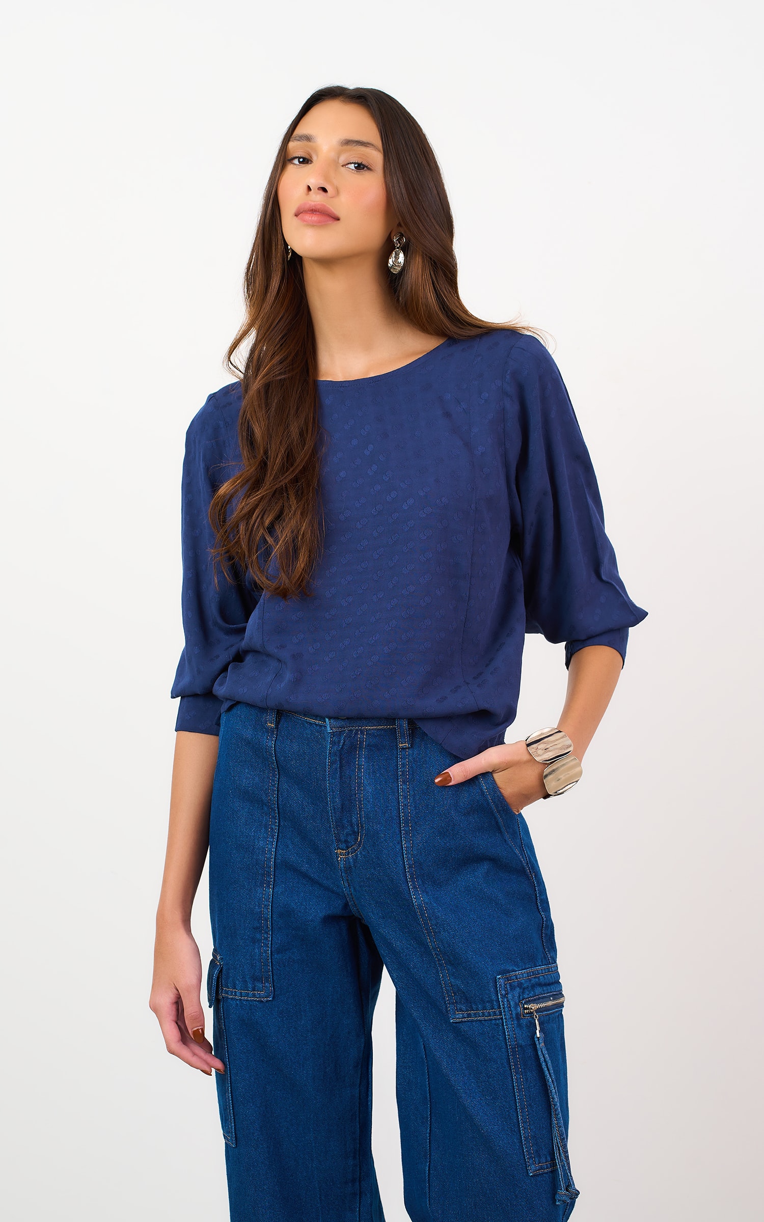 Blusa Mangas Mocha Marinho