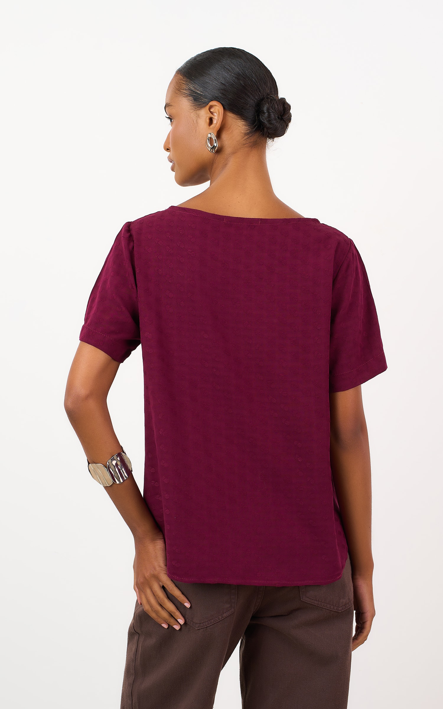 Blusa Mocha Com Manga Burgundy