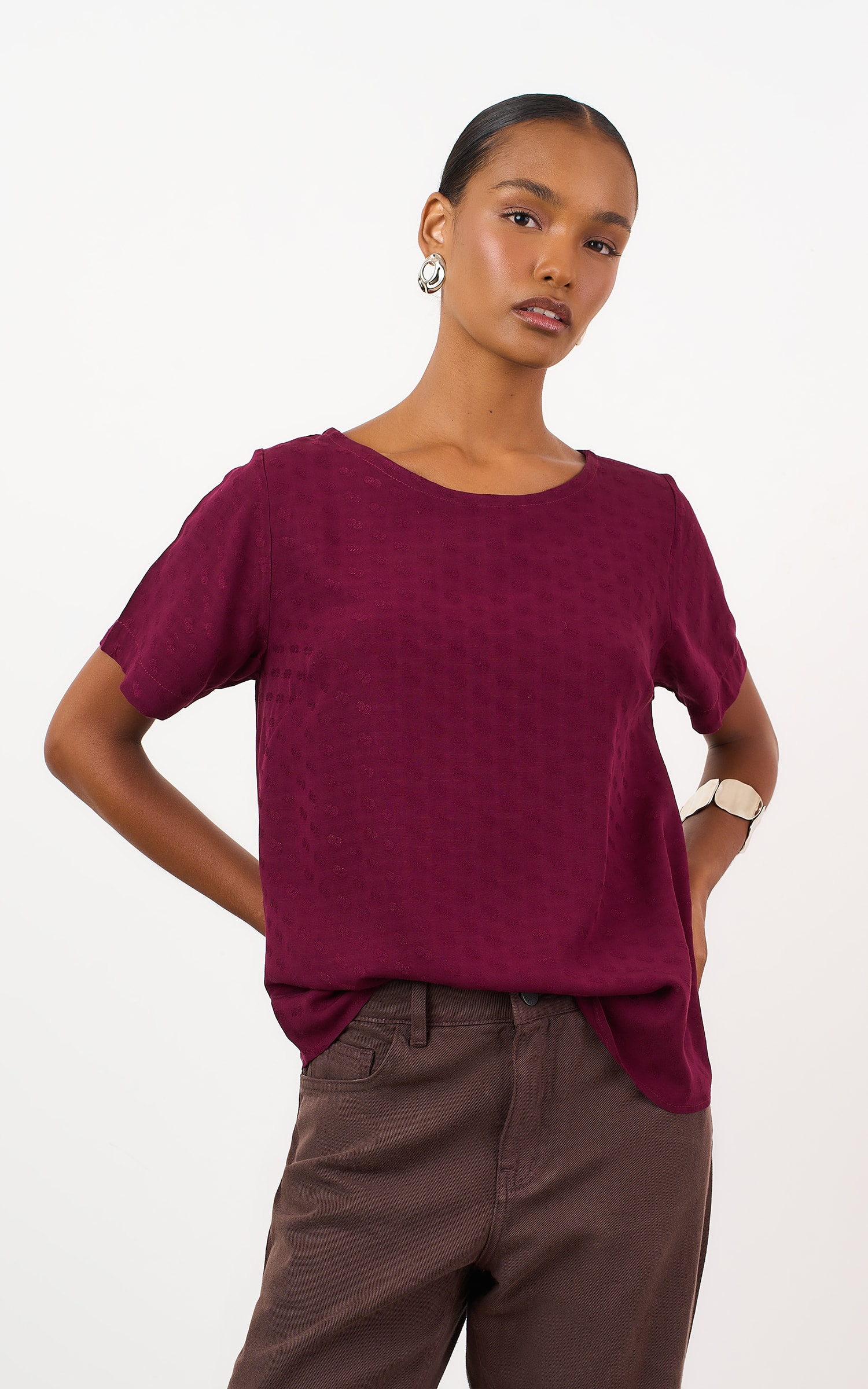 Blusa Mocha Com Manga Burgundy