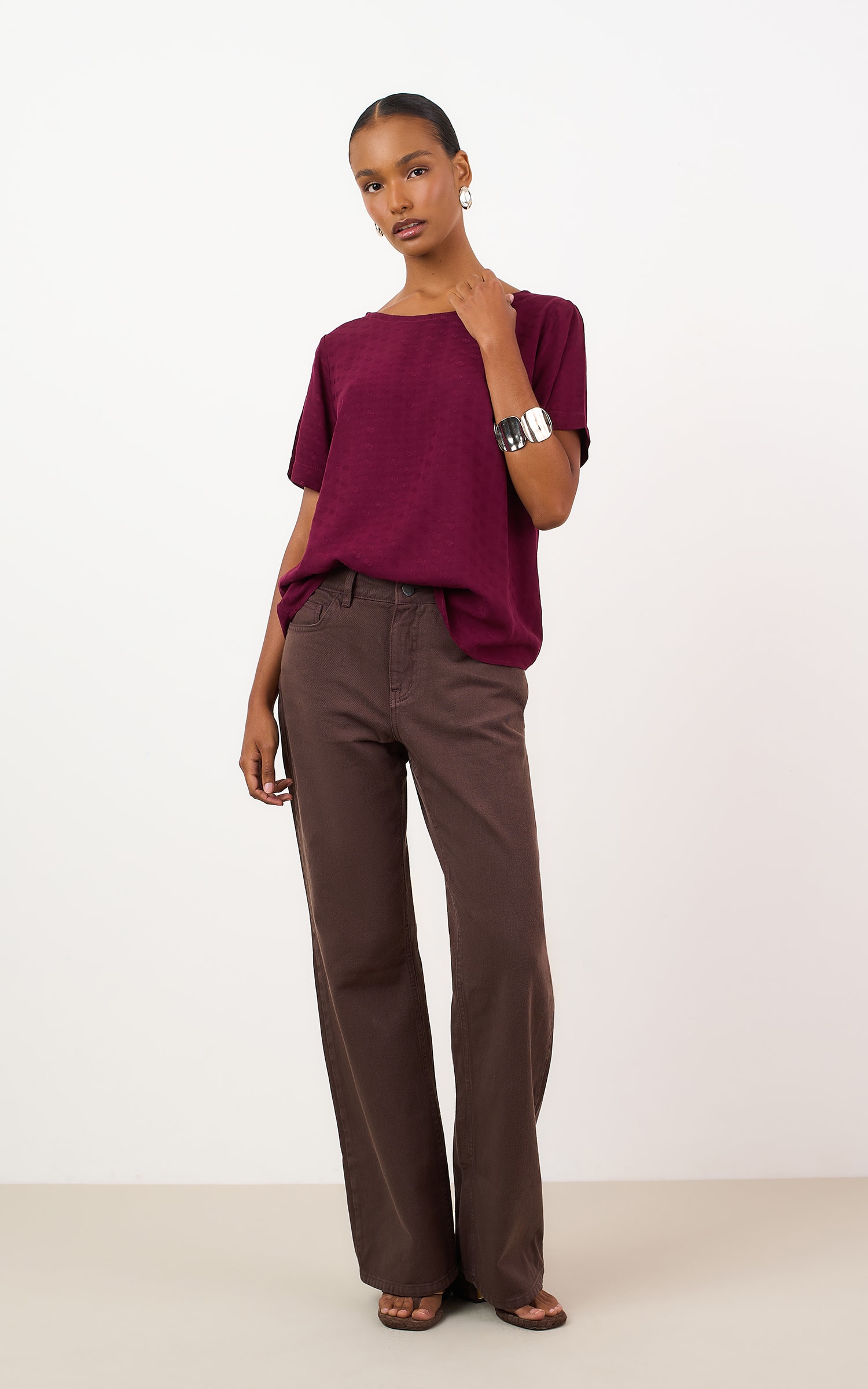 Blusa Mocha Com Manga Burgundy