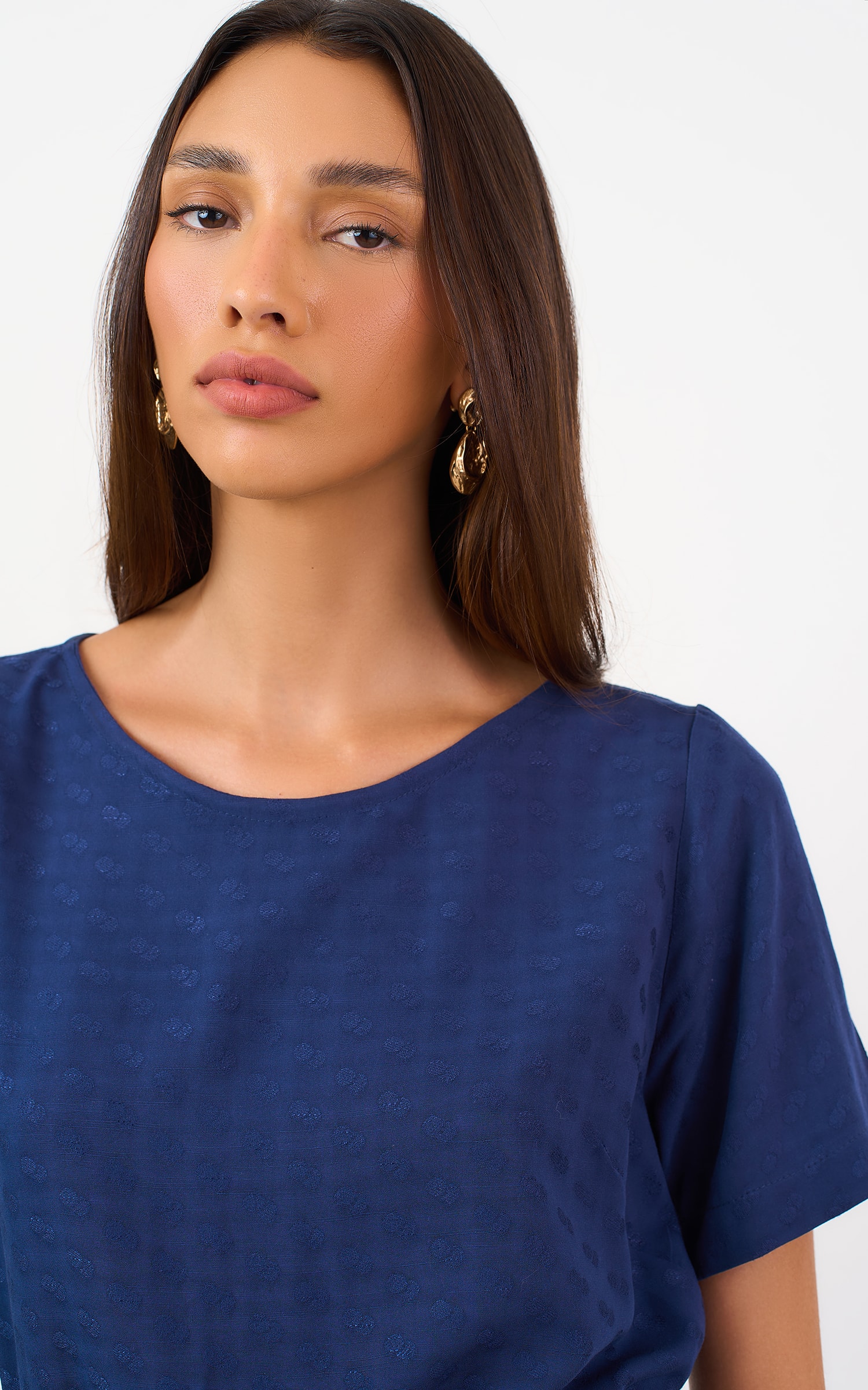 Blusa Mocha Com Manga Marinho