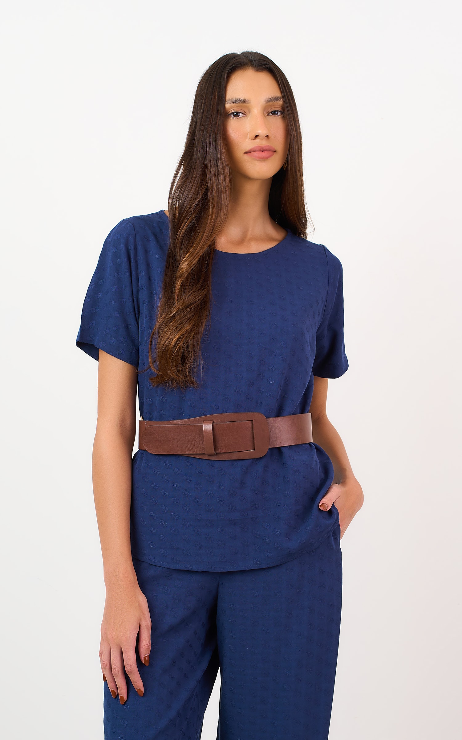 Blusa Mocha Com Manga Marinho