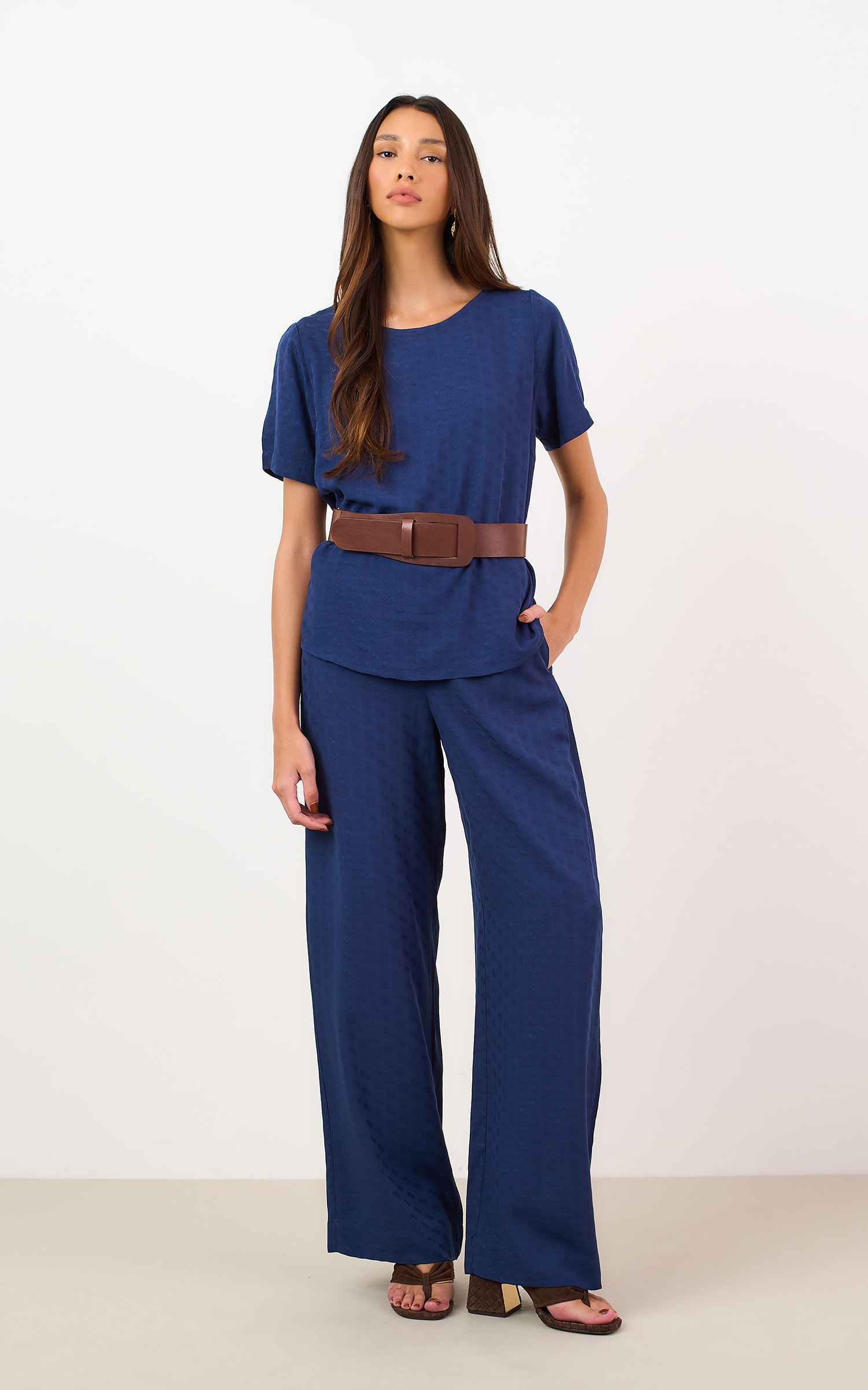Blusa Mocha Com Manga Marinho