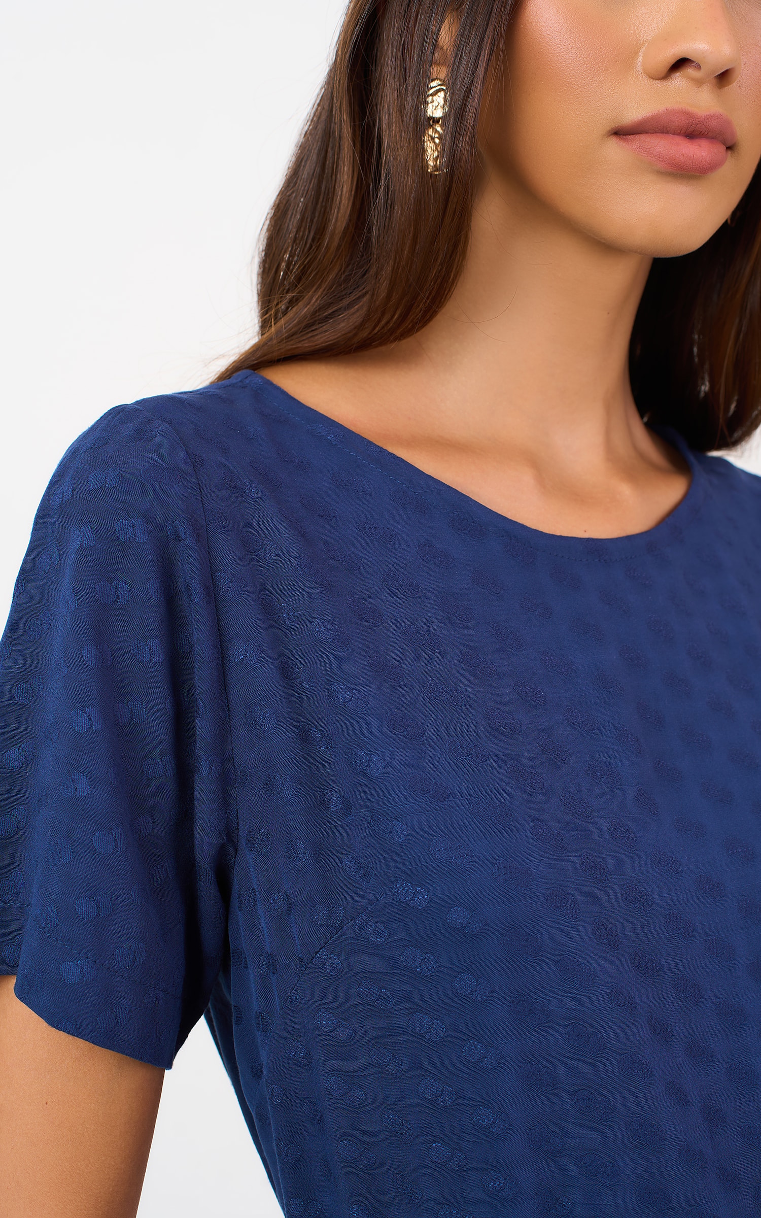Blusa Mocha Com Manga Marinho