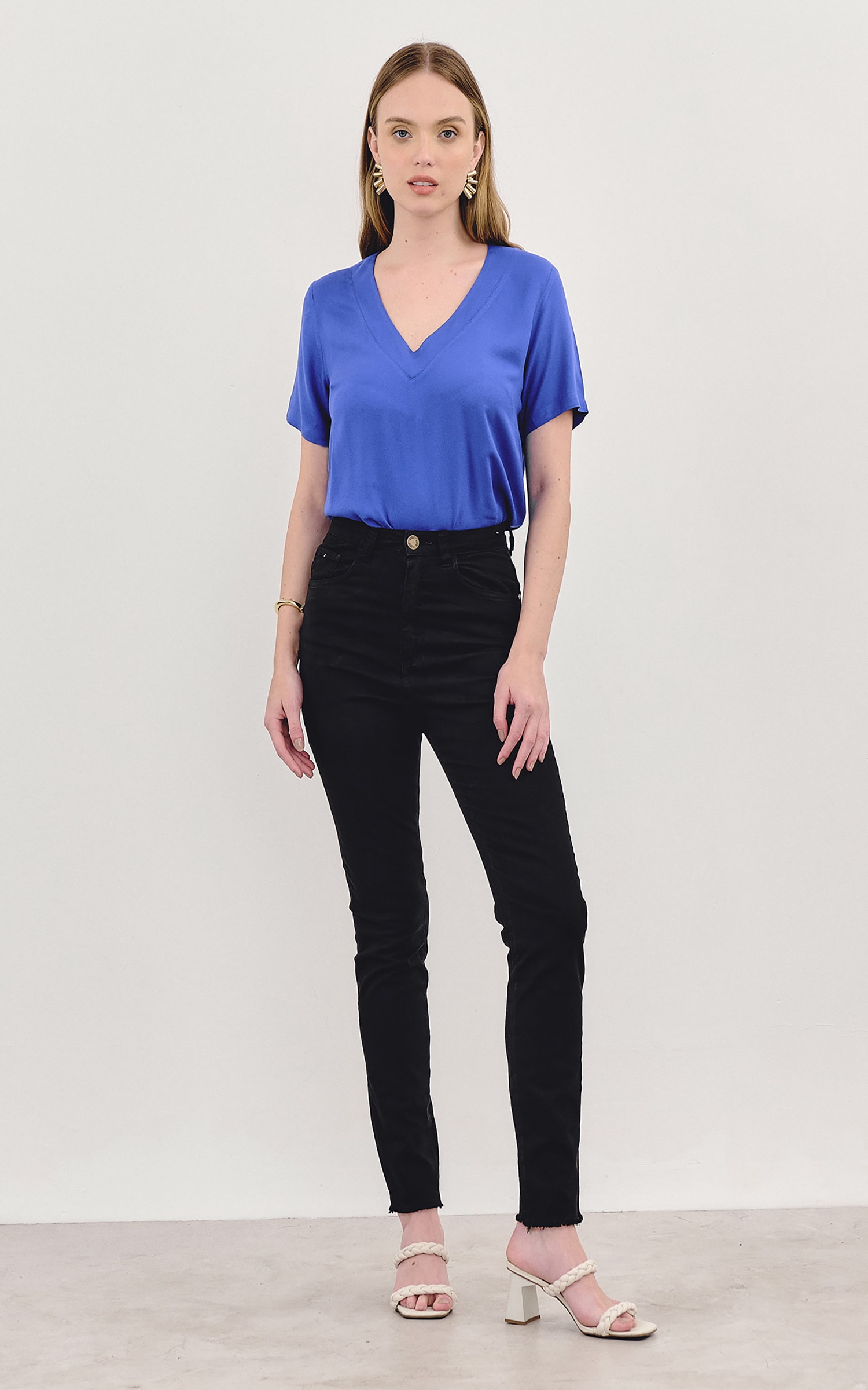 Blusa Moldura Trim Azul