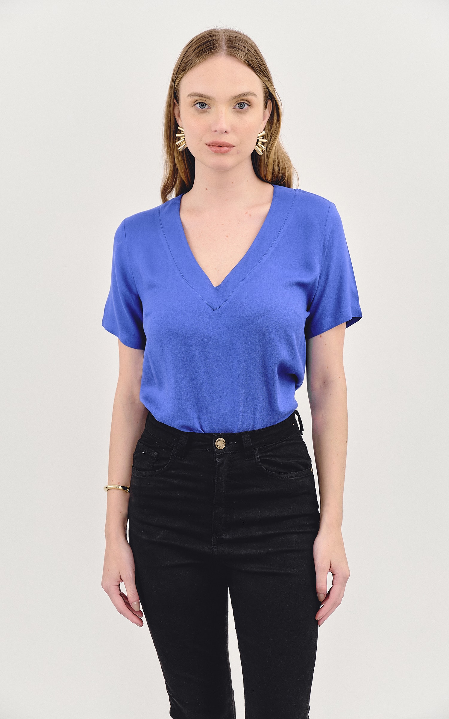 Blusa Moldura Trim Azul
