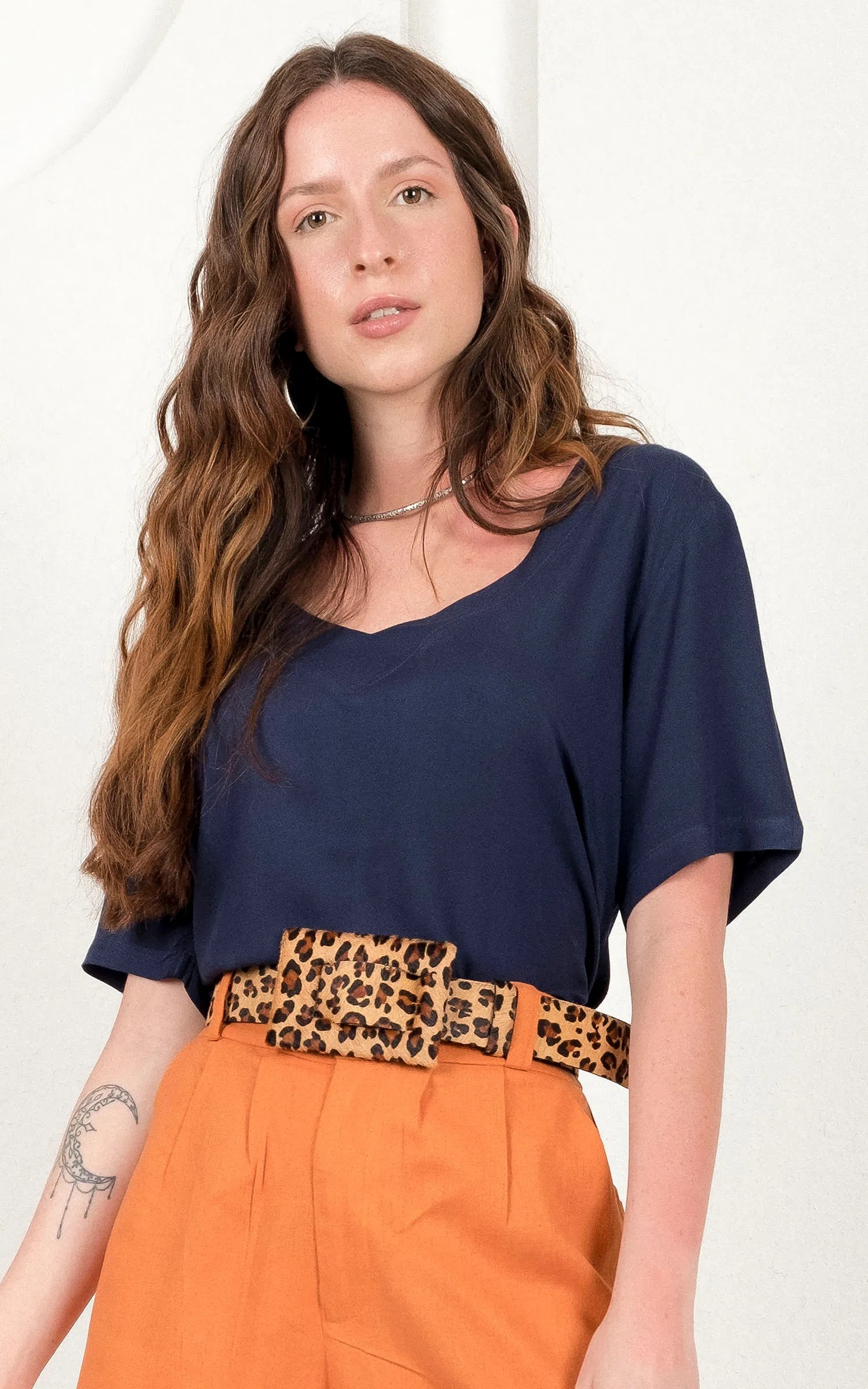Blusa Moldura Trim Azul Marinho