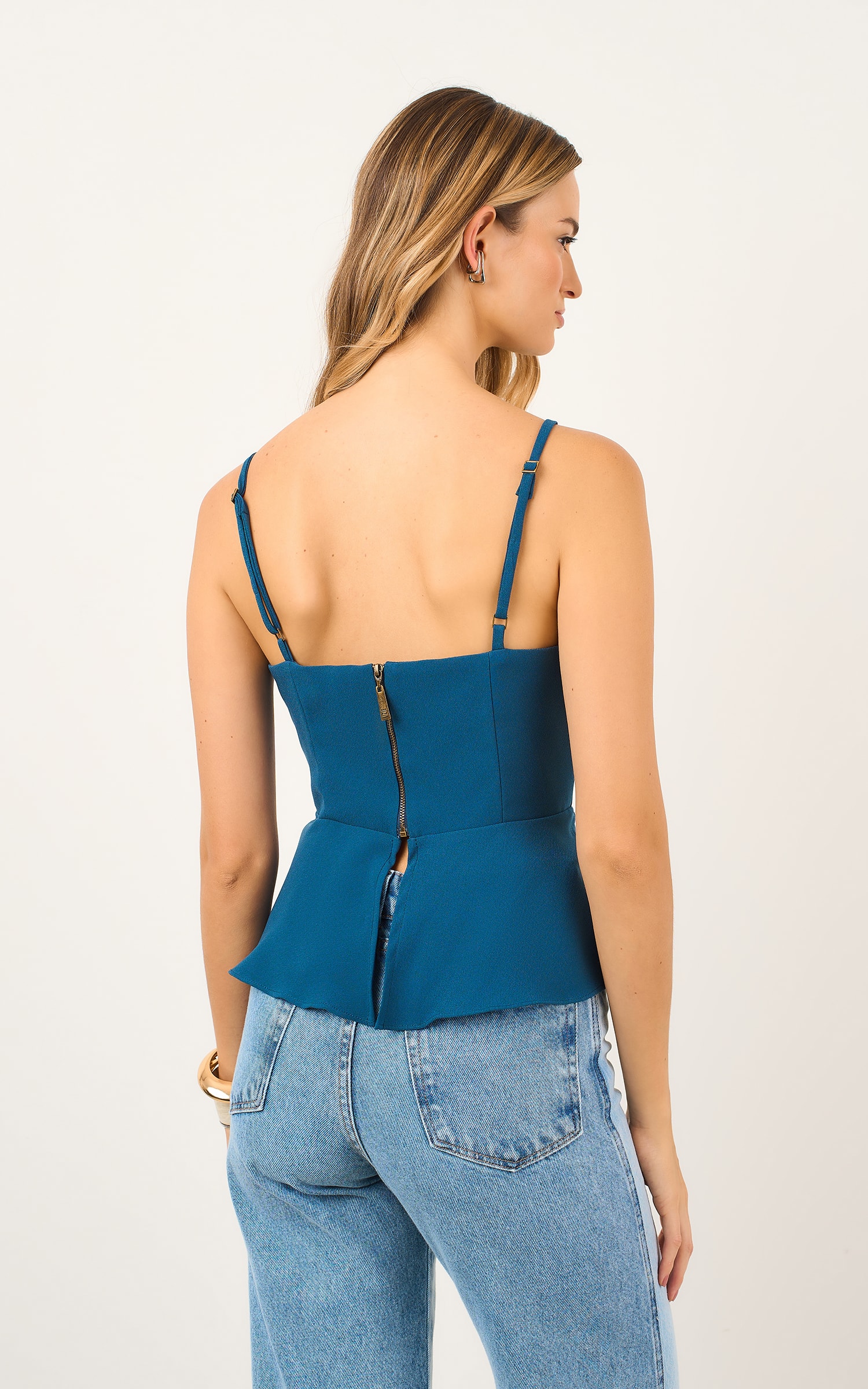 Blusa Peplum Guache Azul Petroleo