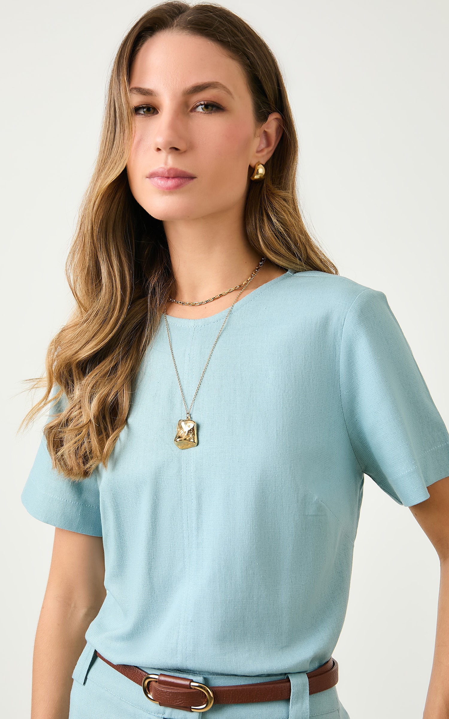 Blusa Pesponto Ipanema Azul Sereno