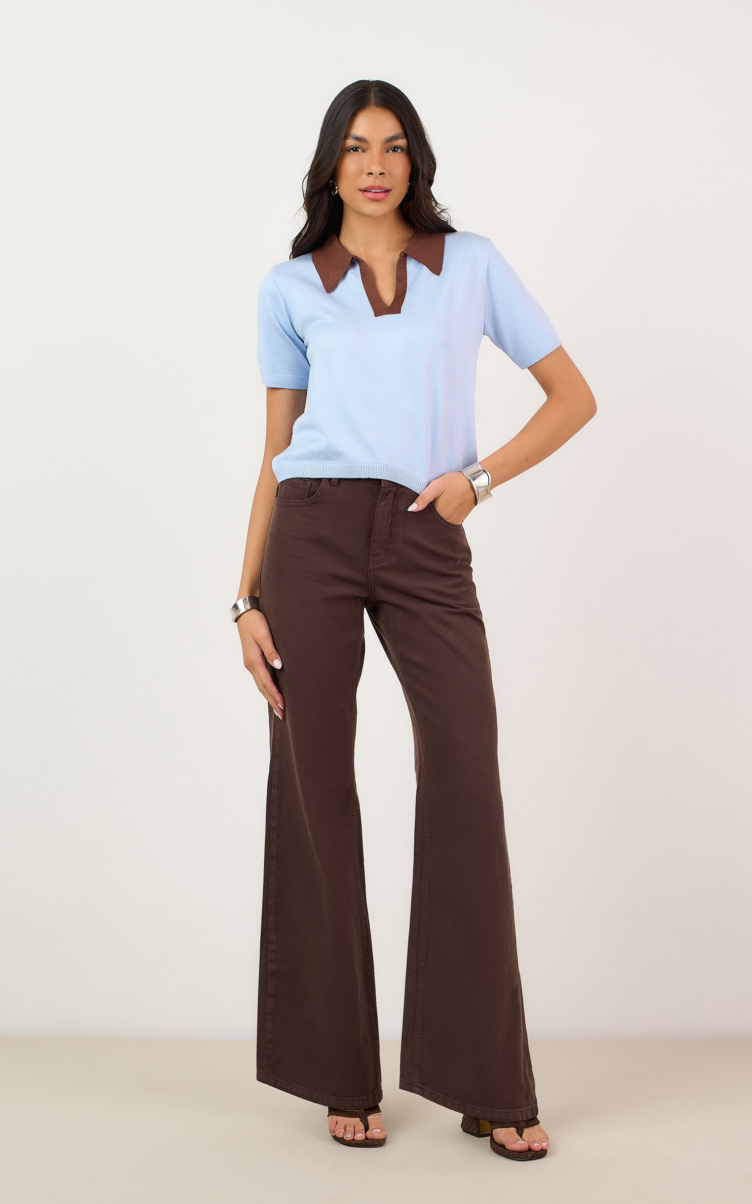 Blusa Polo Tricot Color Nuvem