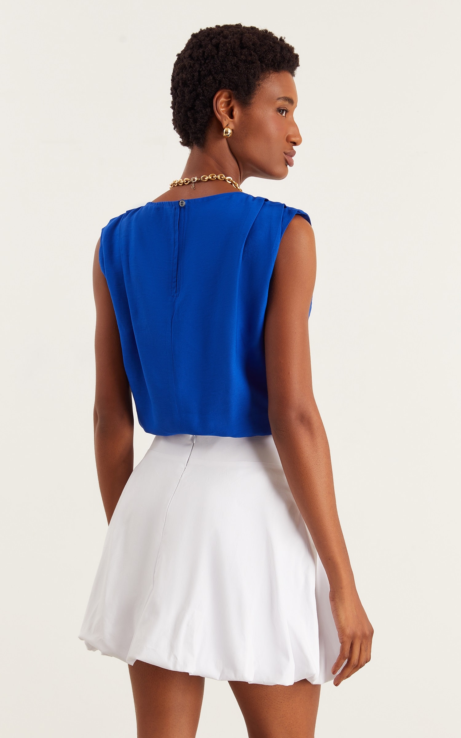 Blusa Pregas Ombro Summer Azul Royal