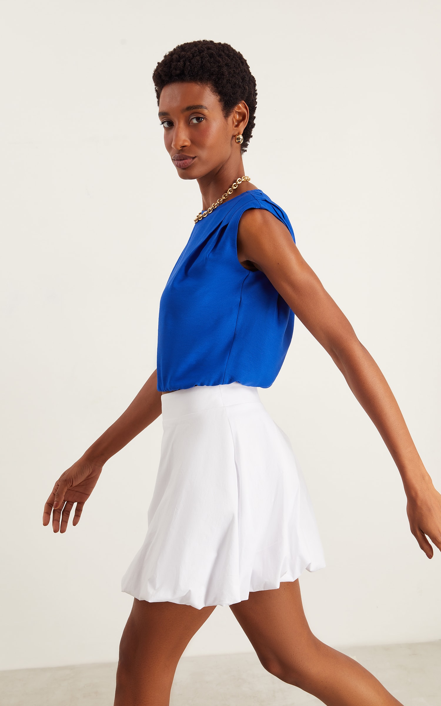Blusa Pregas Ombro Summer Azul Royal