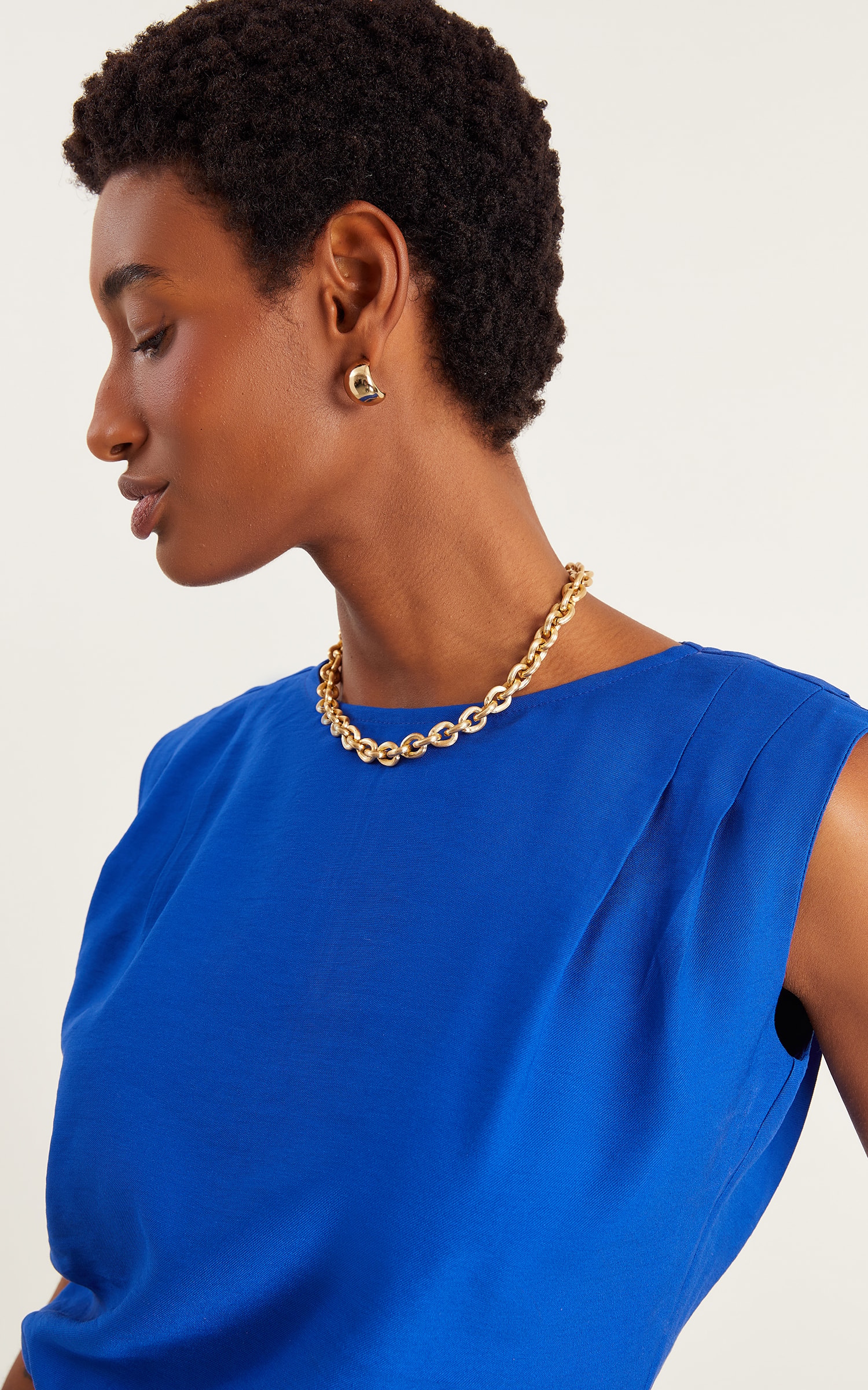Blusa Pregas Ombro Summer Azul Royal