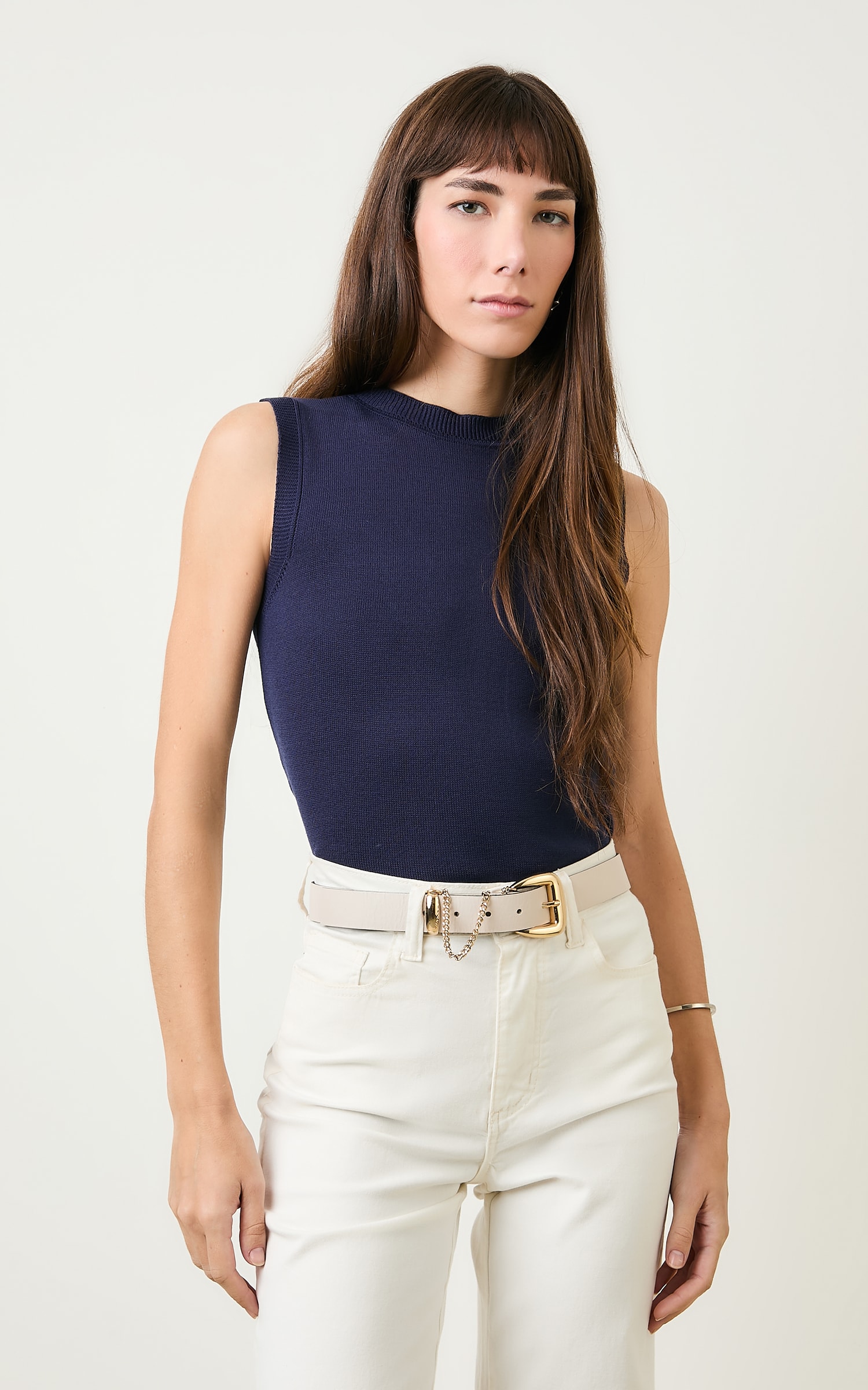 Blusa Retilinea Tricot Marinho