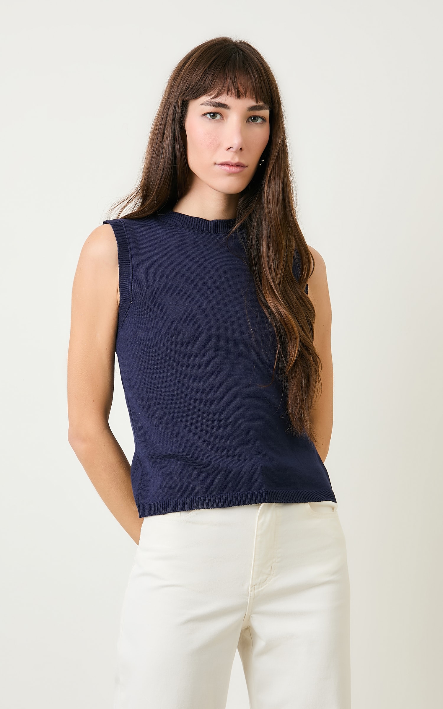 Blusa Retilinea Tricot Marinho