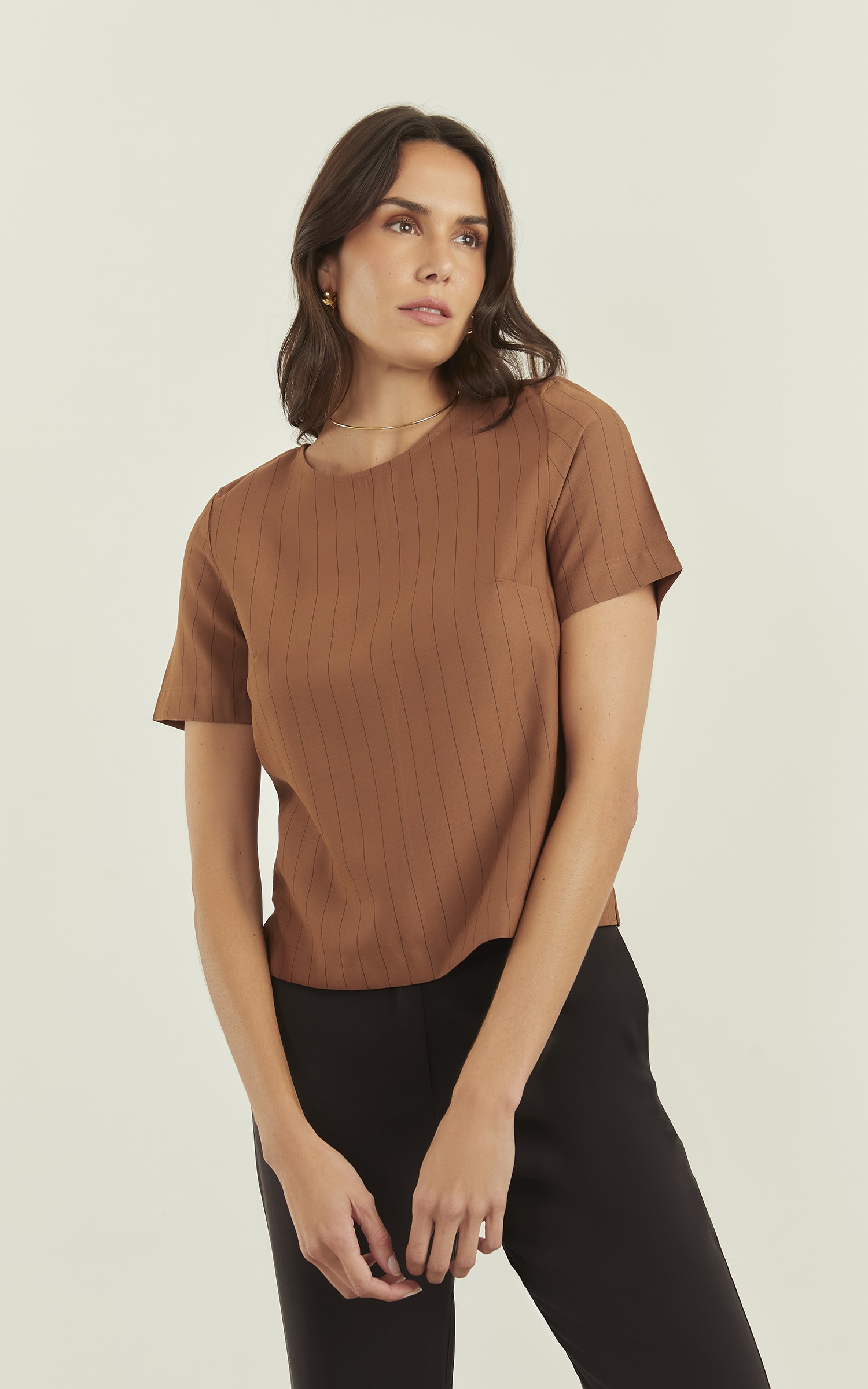 Blusa Risca de Giz Marrom