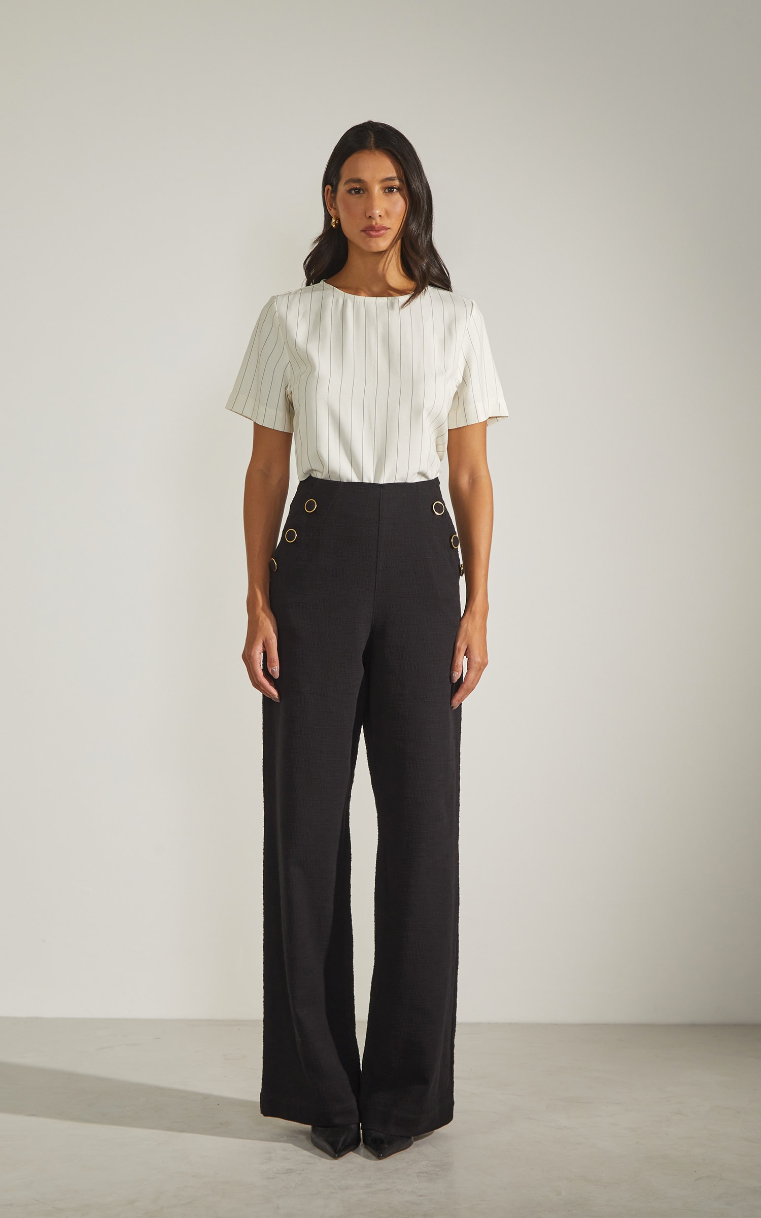 Blusa Risca de Giz Off White