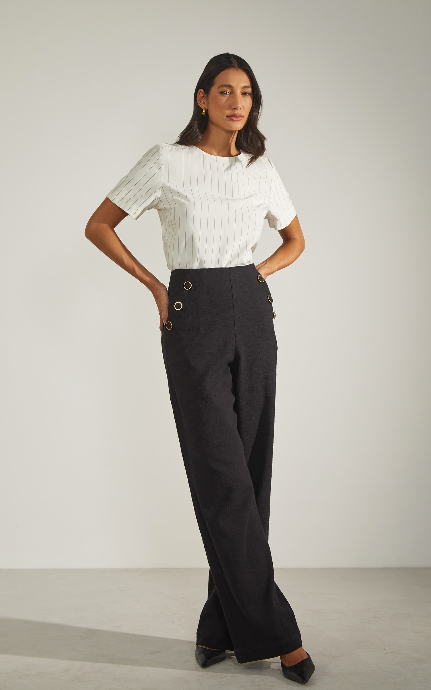 Blusa Risca de Giz Off White