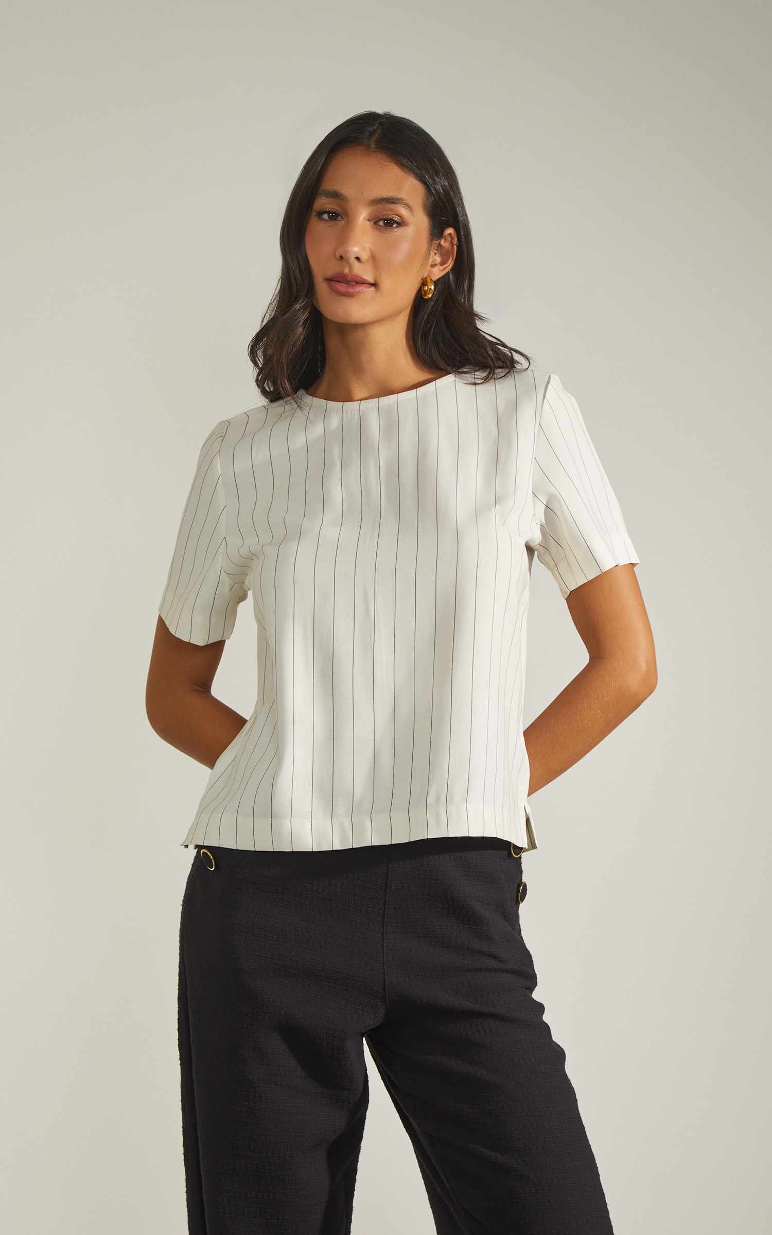 Blusa Risca de Giz Off White