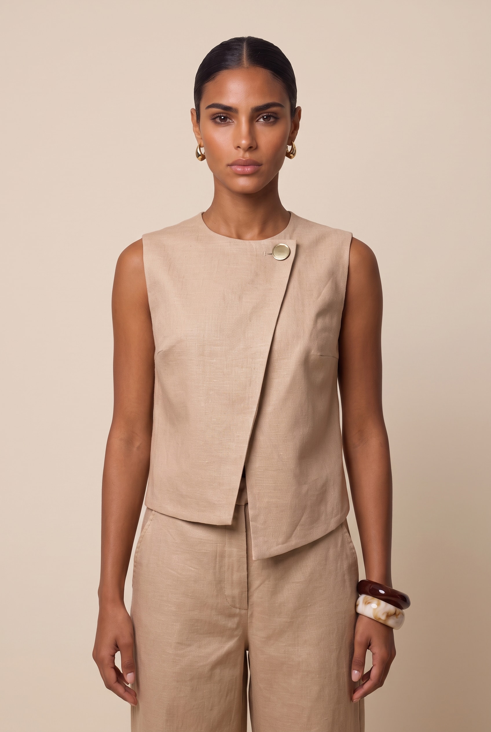 Blusa Ritmo Assimetrica Caqui