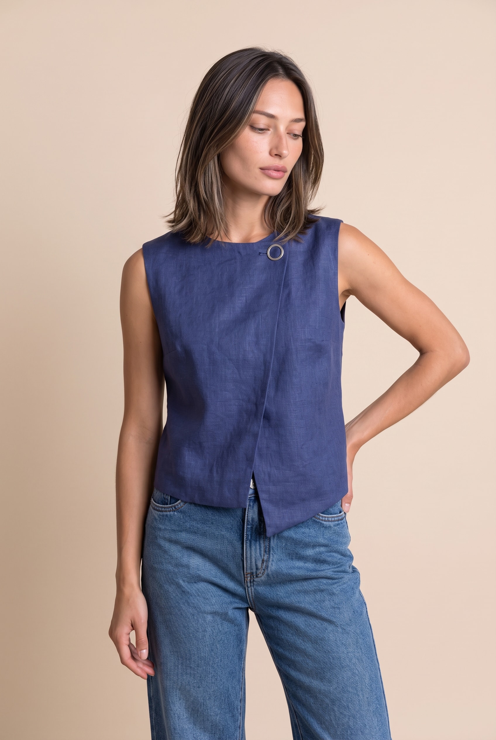 Blusa Ritmo Assimetrica Marinho