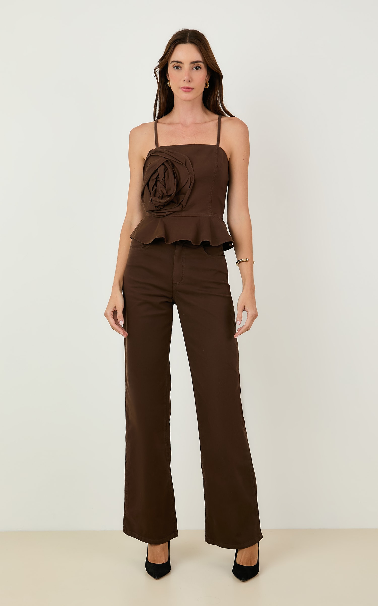 Blusa Sarja Flor Color Chocolate