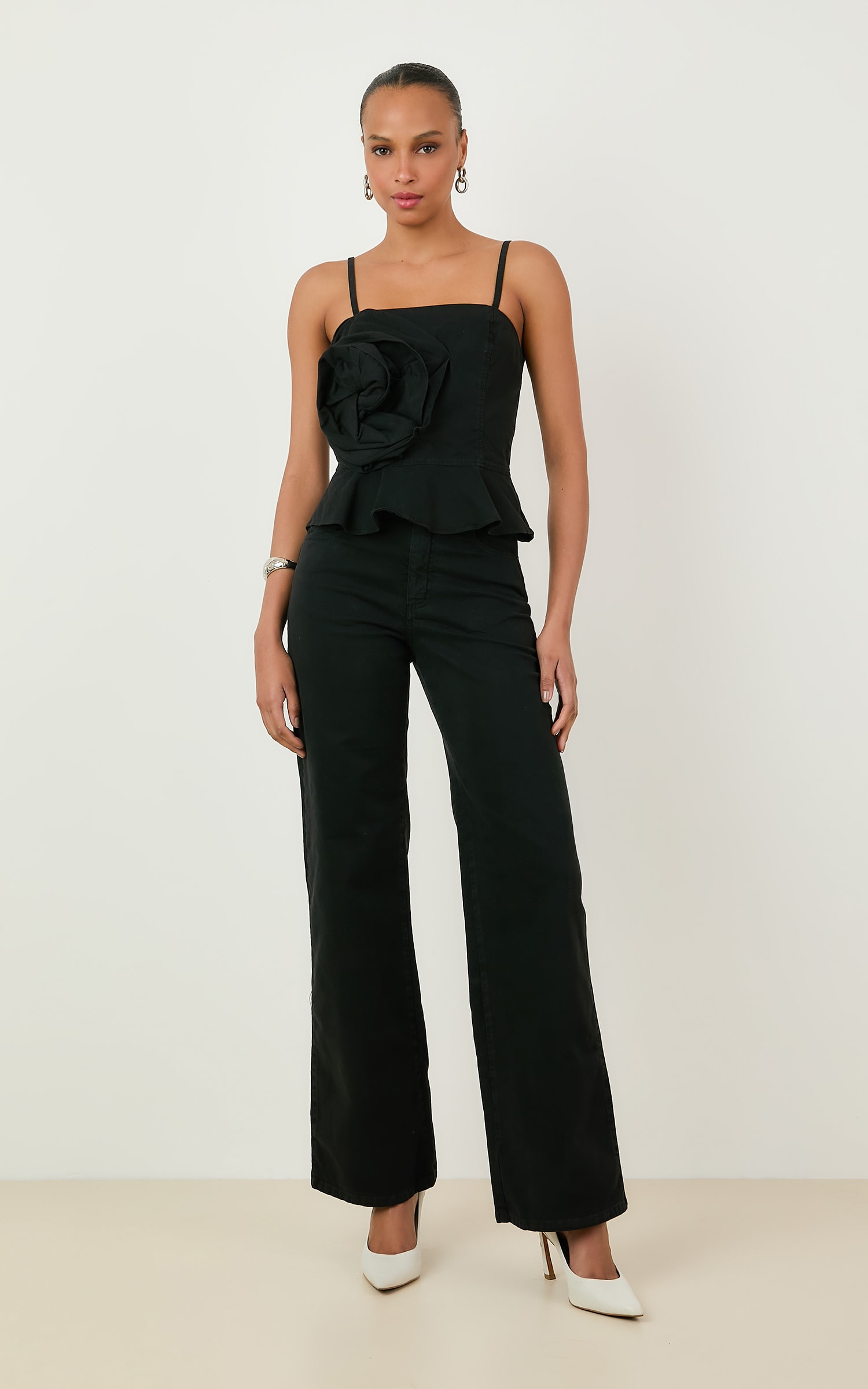 Blusa Sarja Flor Color Preto