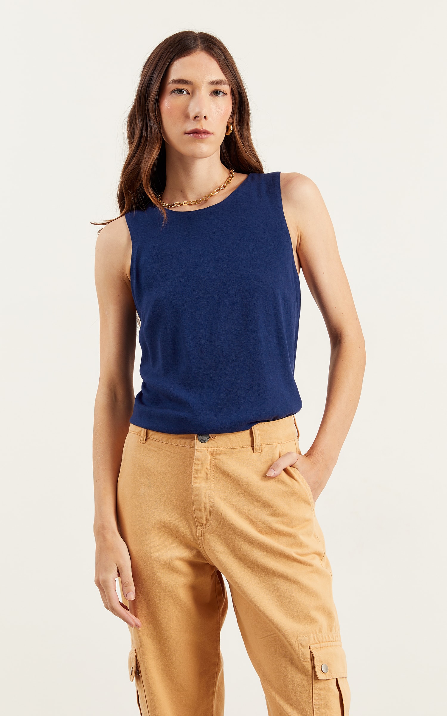 Blusa Sem Manga Basic Marinho