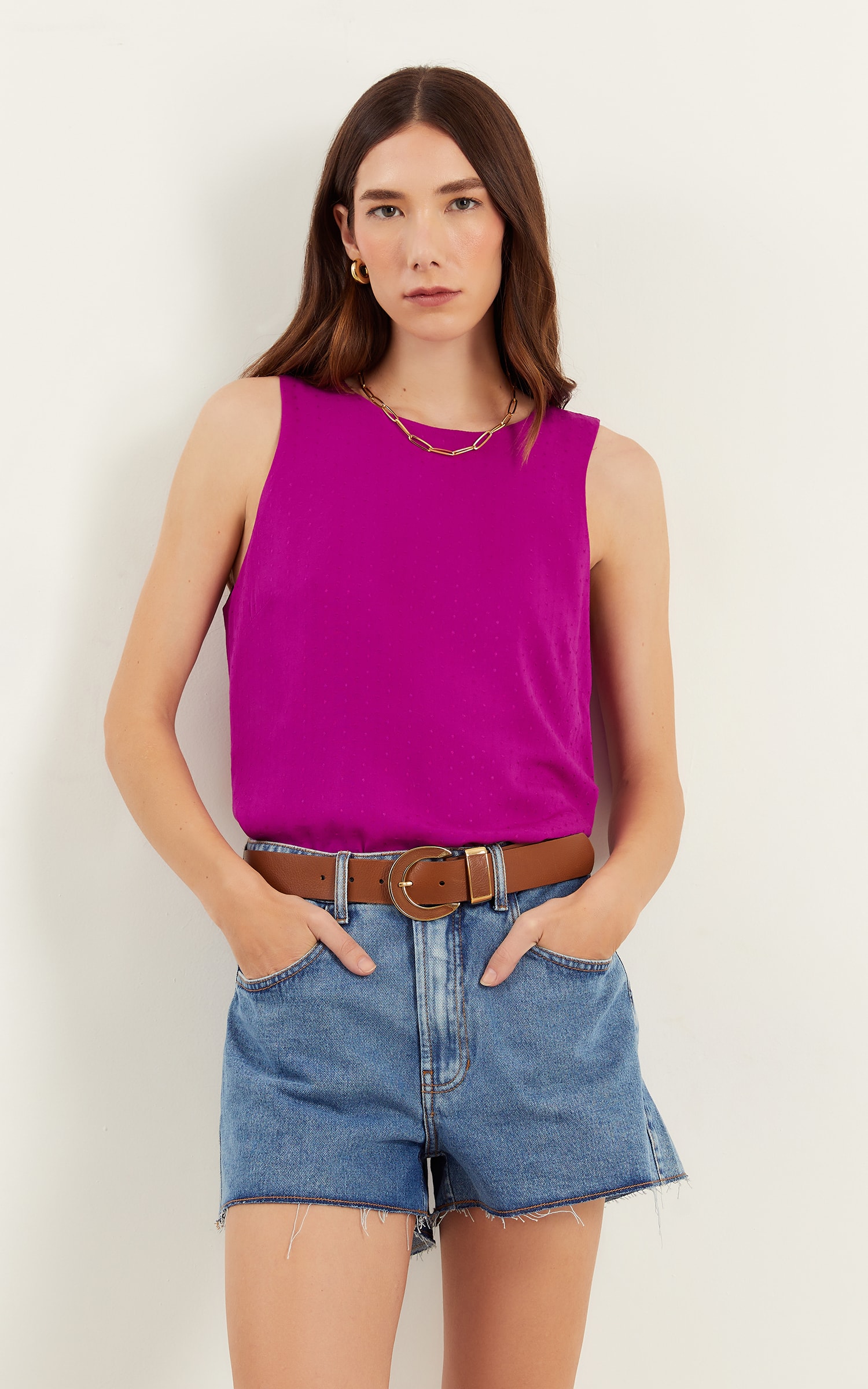 Blusa Sem Manga Magnetado Fucsia